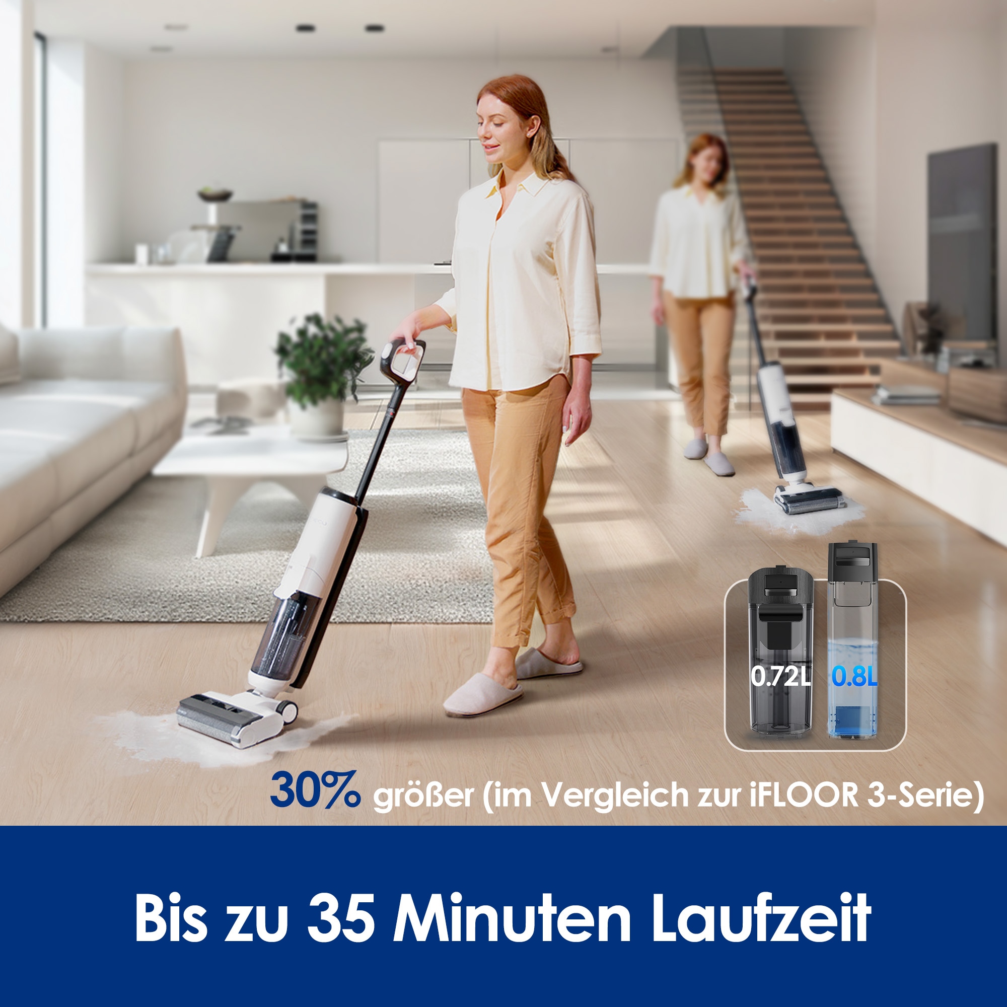 Tineco Nass-Trocken-Sauger »iFLOOR 5, automatische Selbstreinigung, Kantenreinigung«, 35 Min Akku, Tierhaarfilter, Hartbodenreiniger, Doppeltank