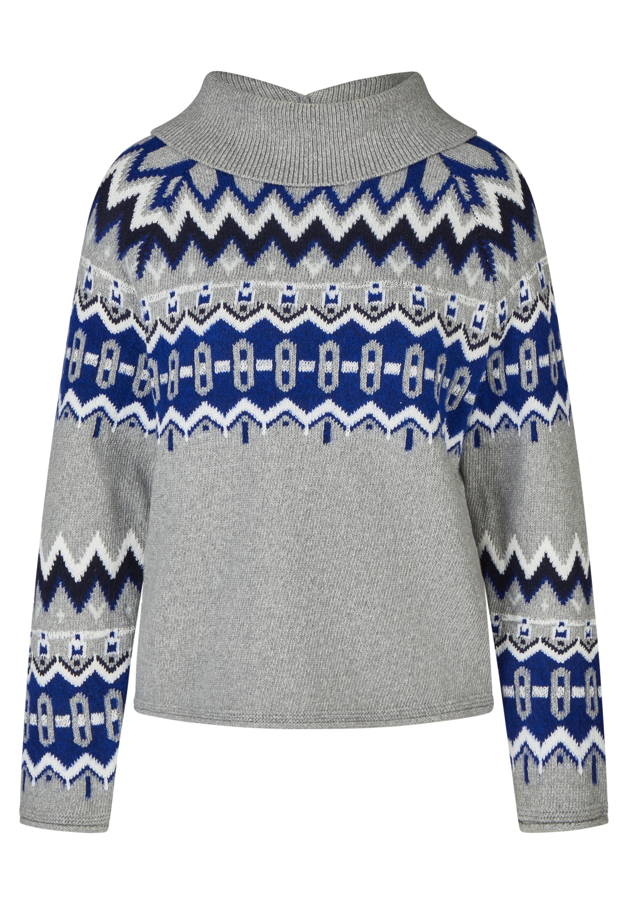 Rabe Strickpullover mit Norweger-Muster und Umlegekragen