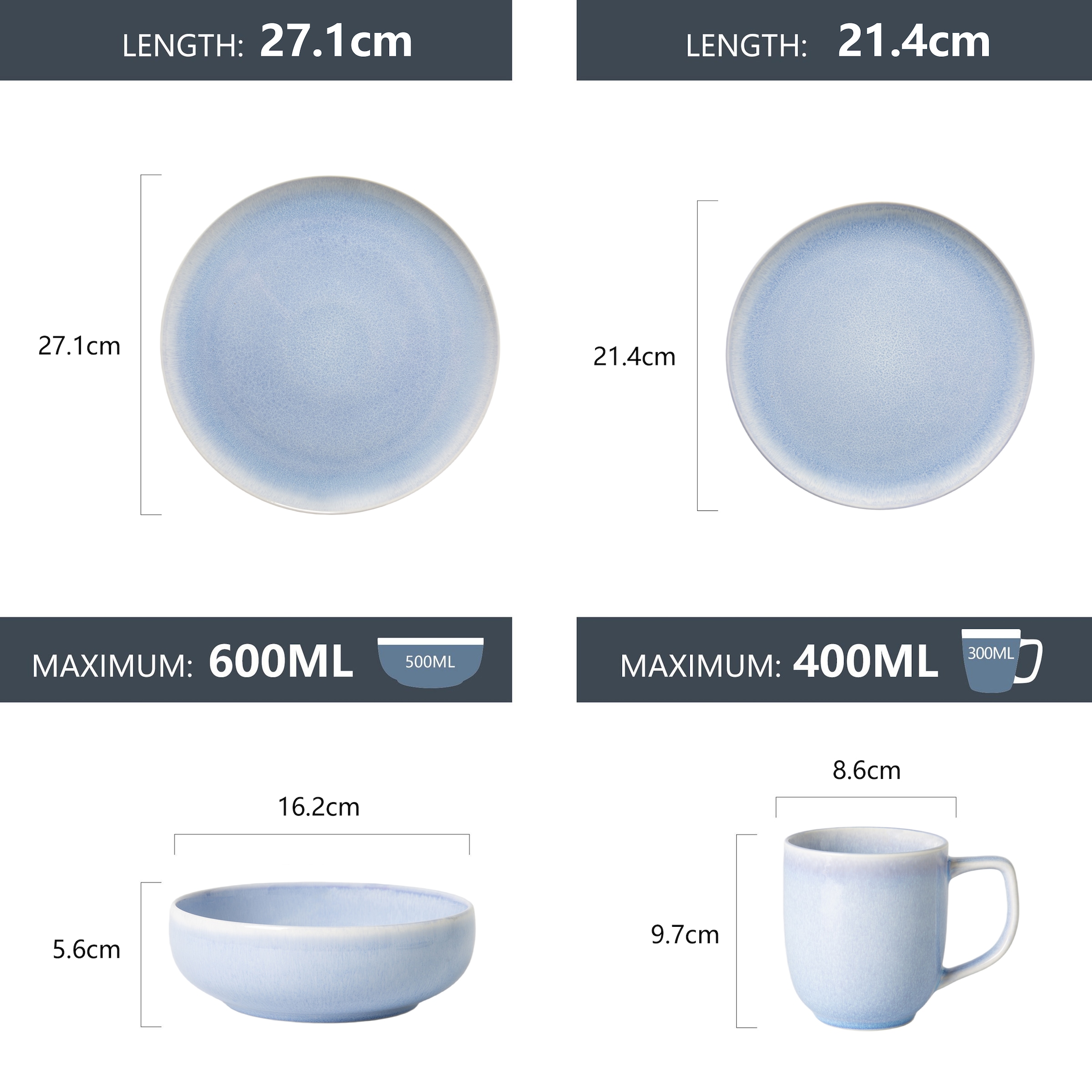 OTTO home Geschirr-Set »Flett, mit Reaktivglasur« Teller Set, spülmaschinenfest und mikrowellengeeignet