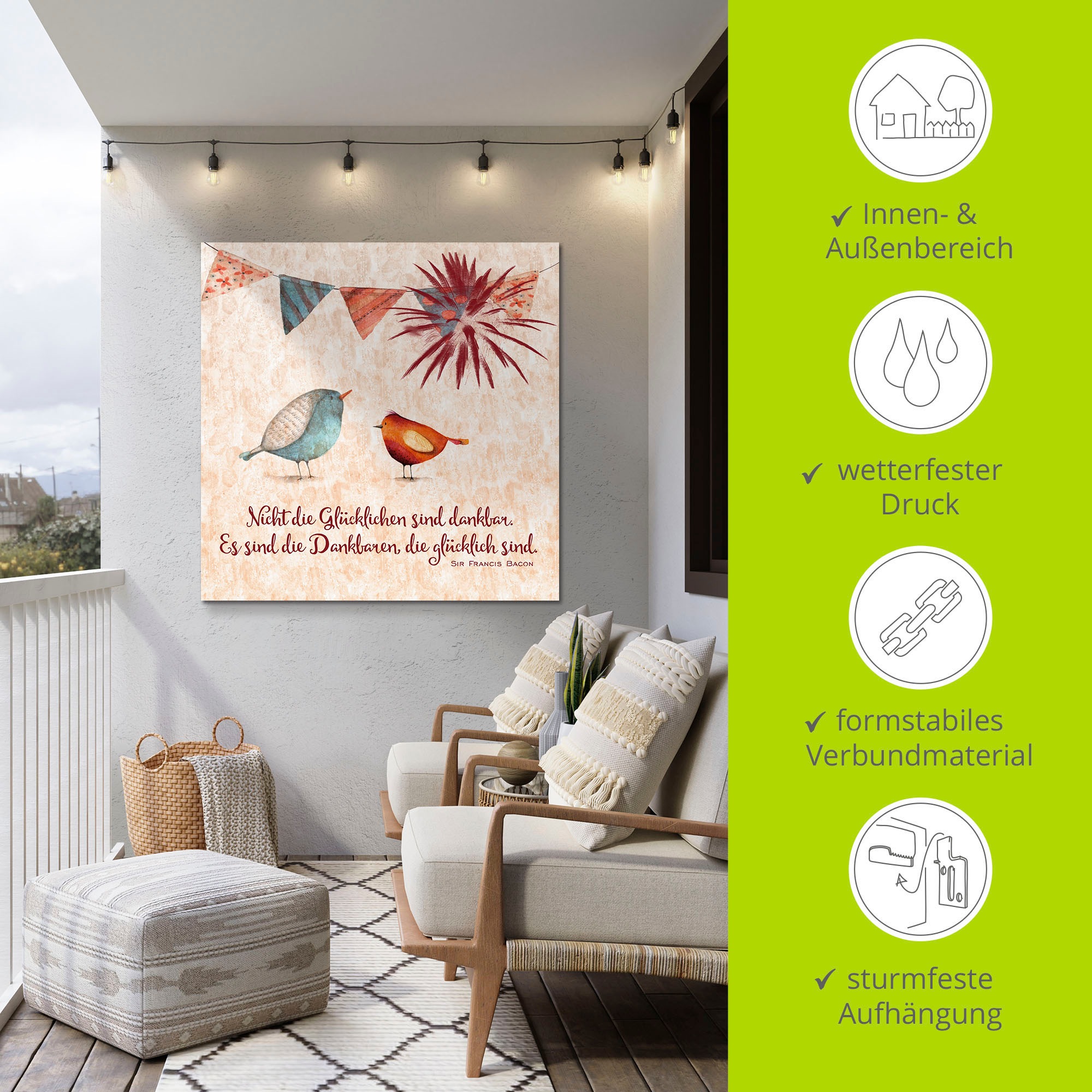 Artland Wandbild »Lebensweisheit Glücklich«, Tiere, (1 St.), als Alubild, Outdoorbild, Leinwandbild, Poster, Wandaufkleber