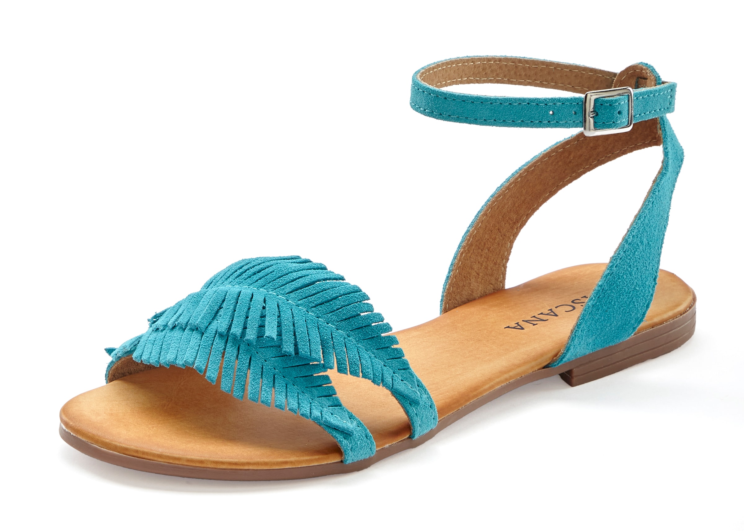 LASCANA Sandale »Sommerschuh«, Sandalette, Sommerschuh aus Leder mit modischen Fransen