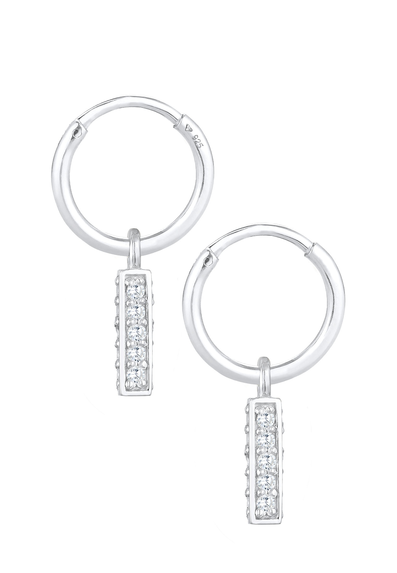 Elli Premium Paar Ohrhänger »Ohrringe Creolen Stab Anhänger Zirkonia Trend 925 Silber«