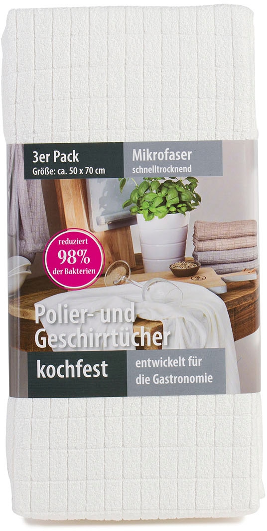 Gözze Geschirrtuch »Polier- und Geschirrtuch, Mikrofaser«, (Set, 3 tlg.), schnelltrocknend und kochfest