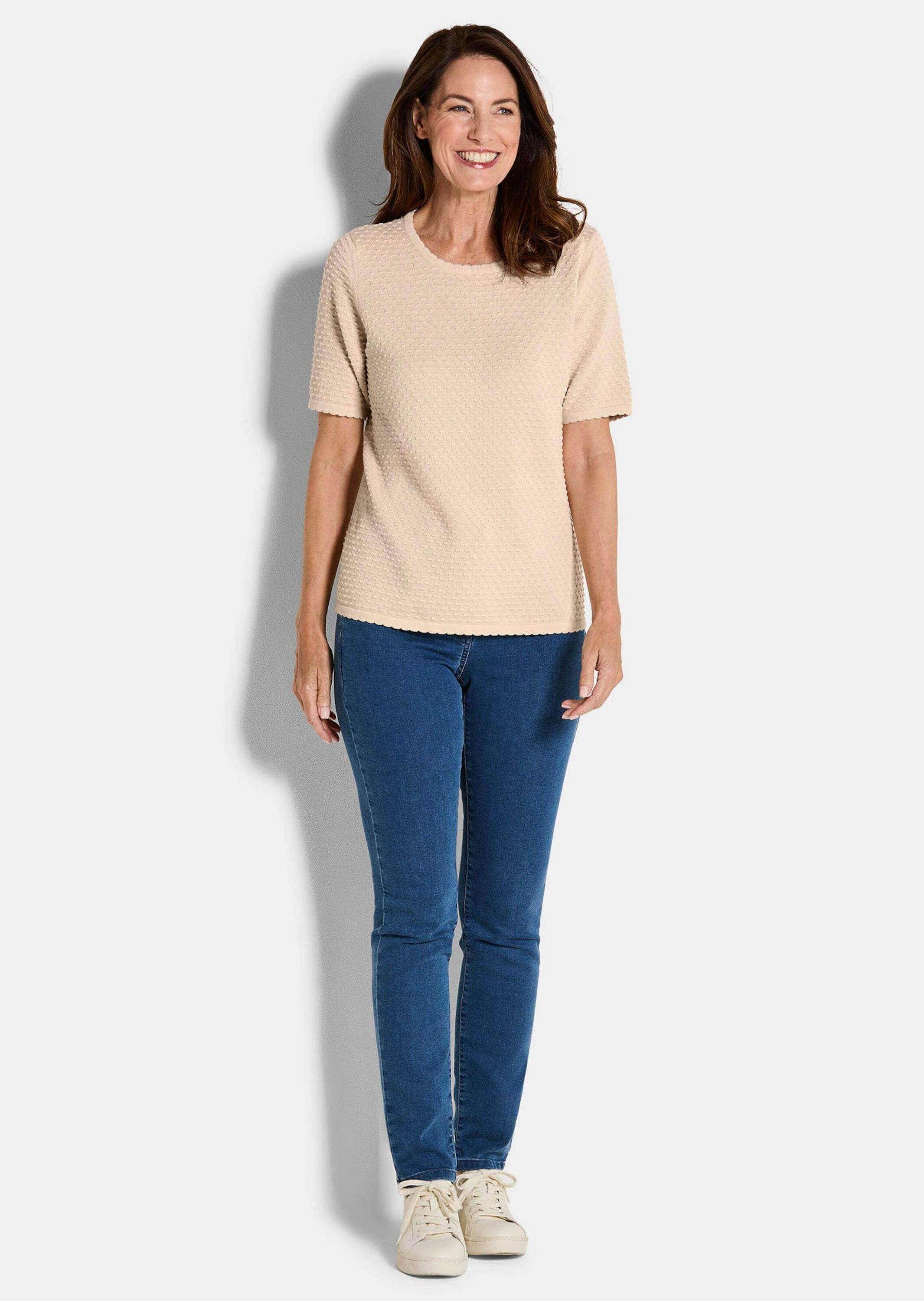 GOLDNER Rundhalspullover »Halbarm Strickshirt mit Rundhals« Rundhalsausschnitt