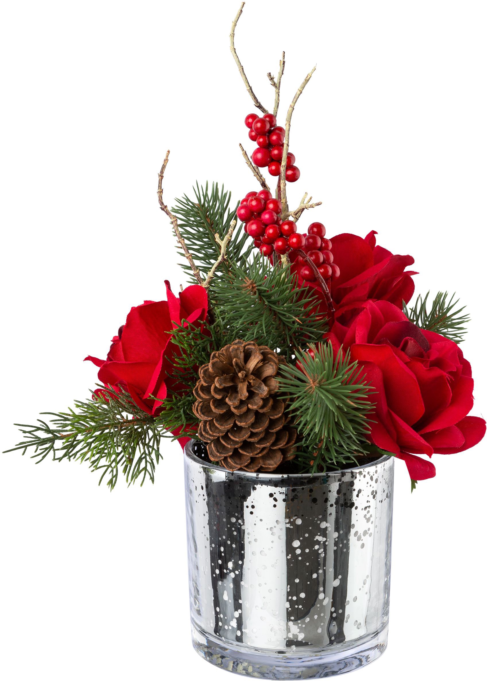 Creativ green in rot«, Winterliche und Raten Gesteck Kunstpflanze Glasvase,mit bestellen »Weihnachtsdeko auf Beeren Zapfen