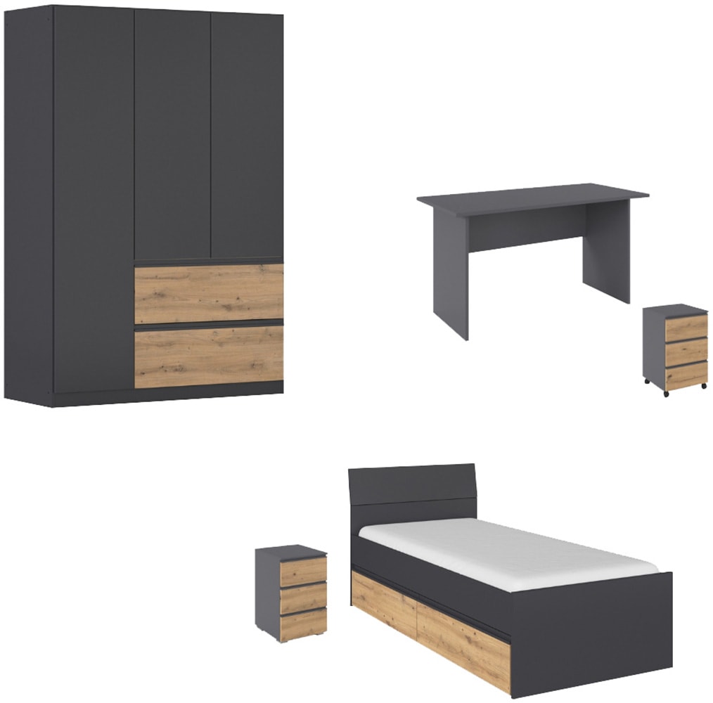 rauch Jugendzimmer-Set »Komplettzimmer Schlafzimmer-Set (5-St.) Jugendzimmer-Set JOEL« Set, Bett 90x200 oder 140x200 cm, Ausstattungspakete BASIC/CLASSIC/PREMIUM, 5 Stk. tlg.