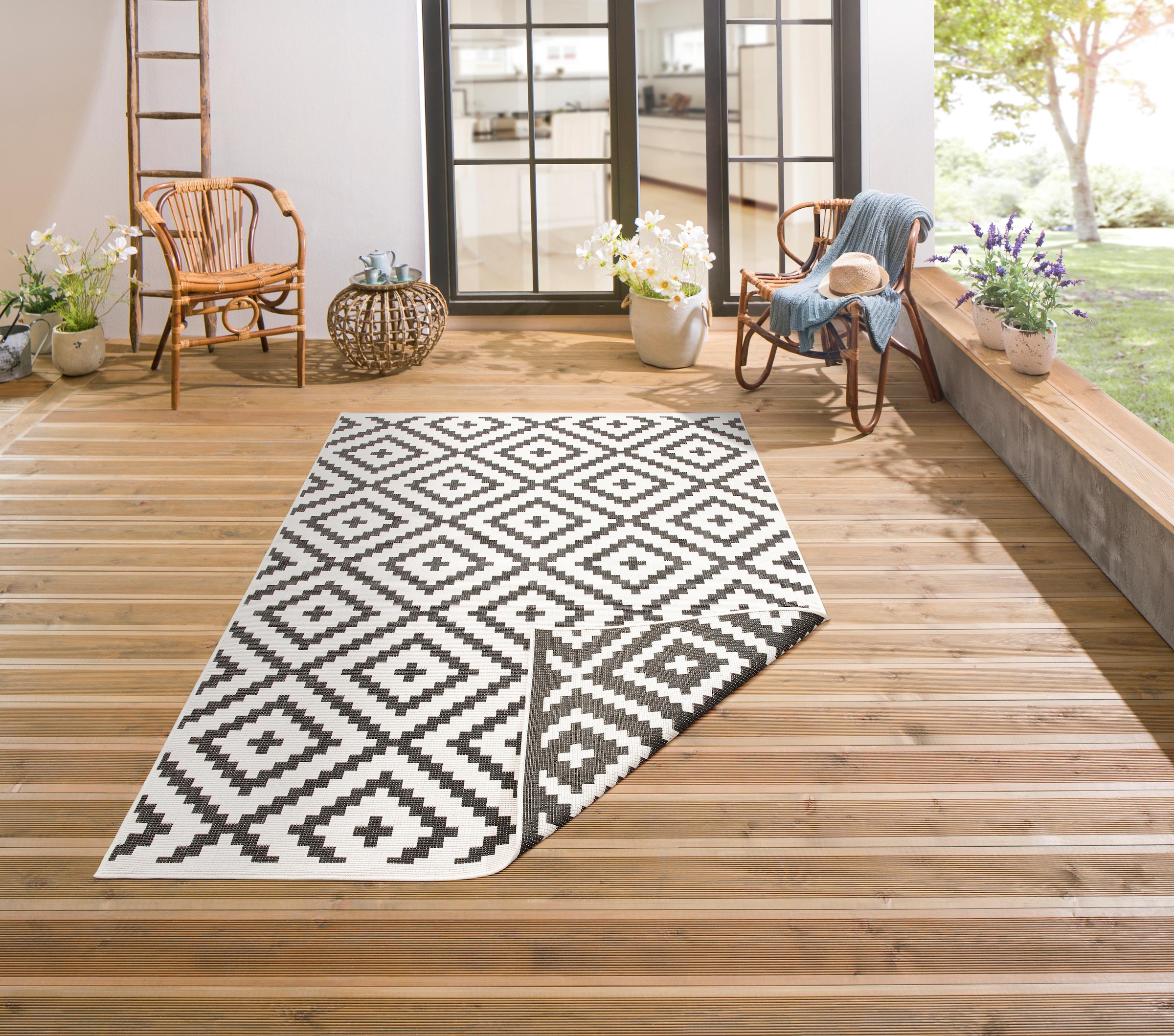 my home Teppich In- und Design »Ronda Sisal-Optik, Wendeteppich«, geometrisches Flachgewebe, rechteckig, Outdoor, Boho