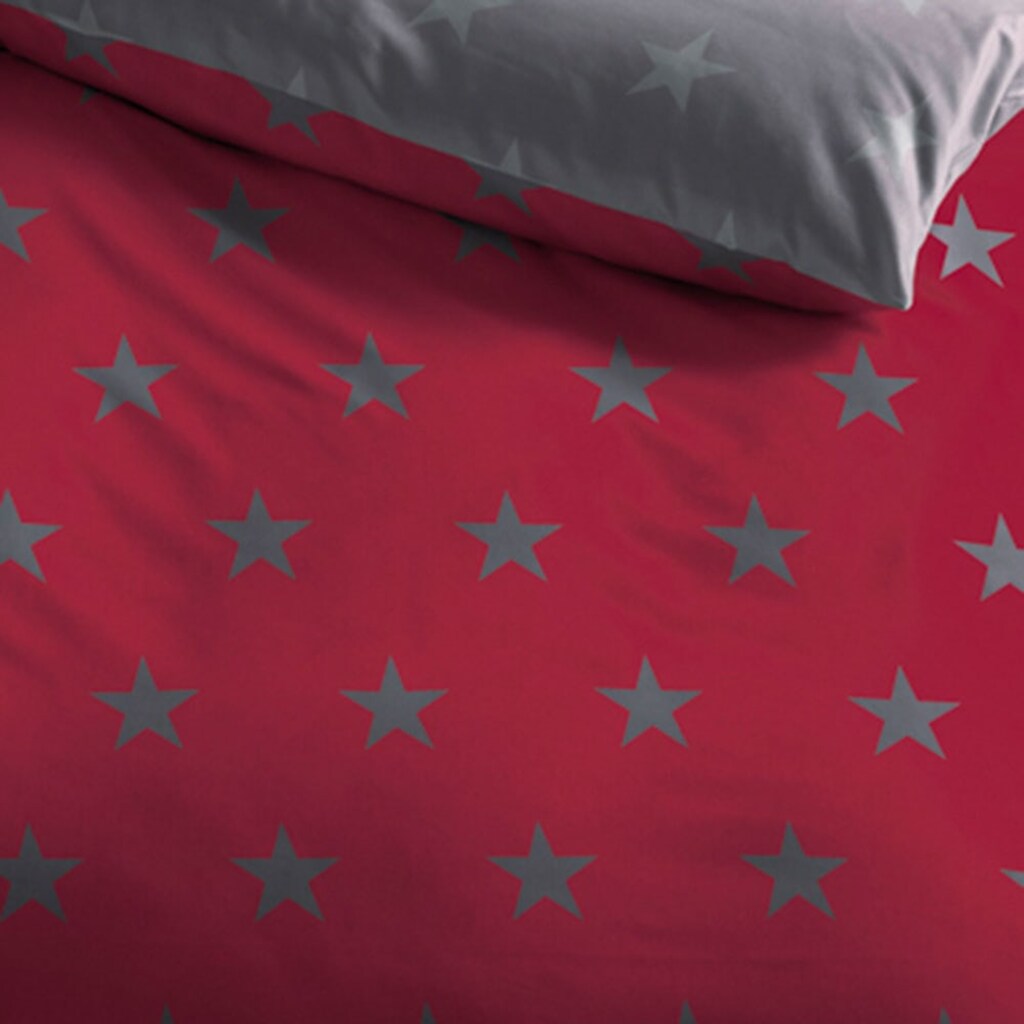 BETTWARENSHOP Wendebettwäsche »Stars in Biber (Flanell) Qualität, 100% Baumwolle, Bett- und Kopfkissenbezug mit Reißverschluss, wärmende Winterbettwäsche, ganzjährig einsetzbar«, (2 tlg.)