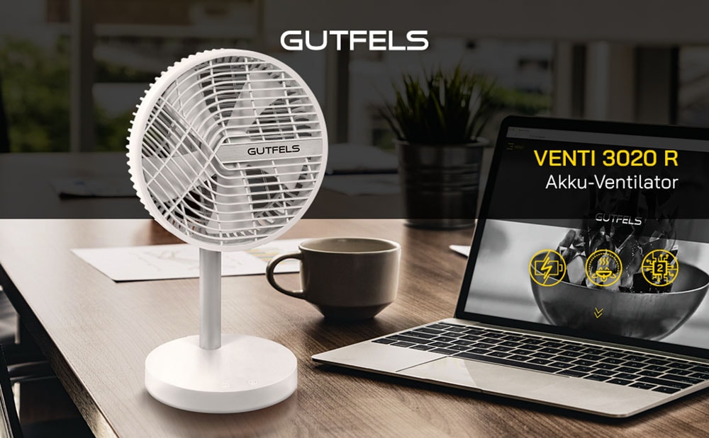 Gutfels Tischventilator »»VENTI 3020 R««, 20 cm Durchmesser, bis zu 10 h Akkulaufzeit, Ø 20 cm, 4 Stufen, leise, modernes Design