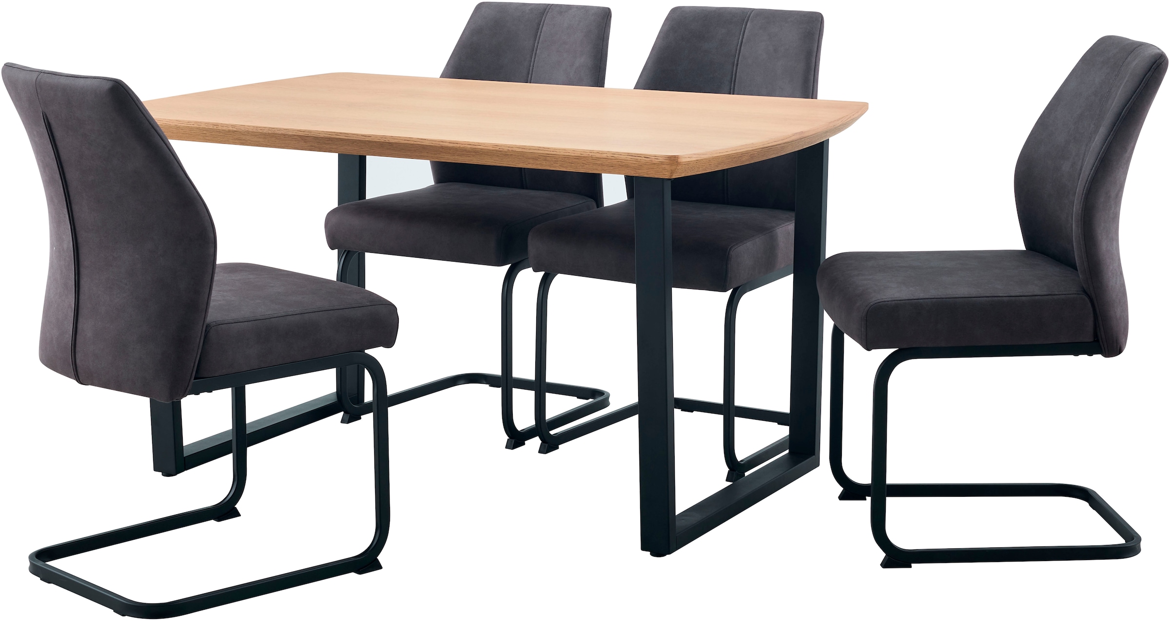 HELA Essgruppe »Wandsbek, 5tlg. Esstisch plus 4 Stühle, Echtholzfurnier« Set, 5 tlg. Tisch Echtholz furniert, Schweizer Kante, Stuhl mit Federkorb
