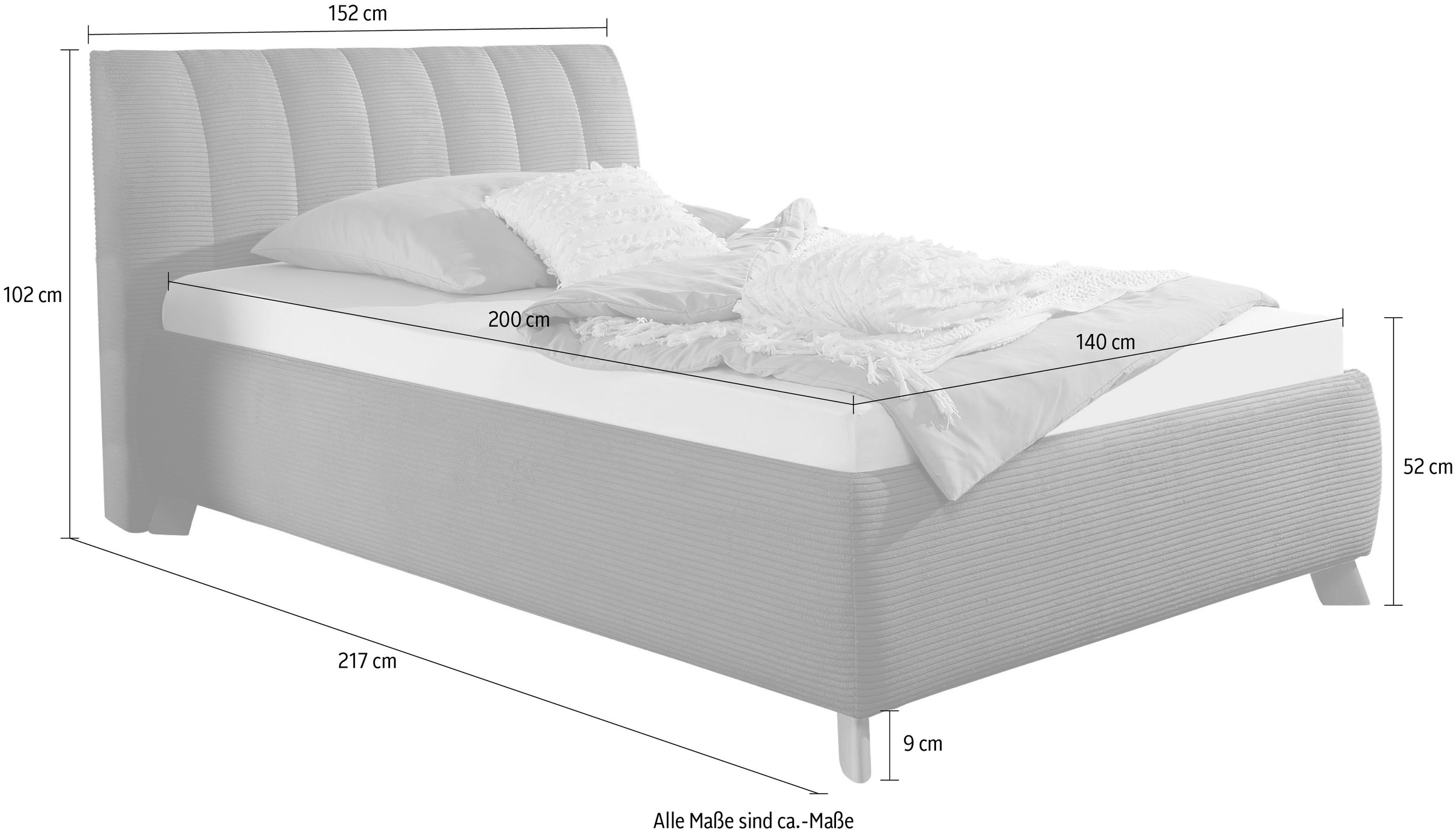 Maintal Polsterbett »Hügeldorf« inklusive Bettkasten, in H2, H3 & H4 erhältlich, aus Cord-Bezug