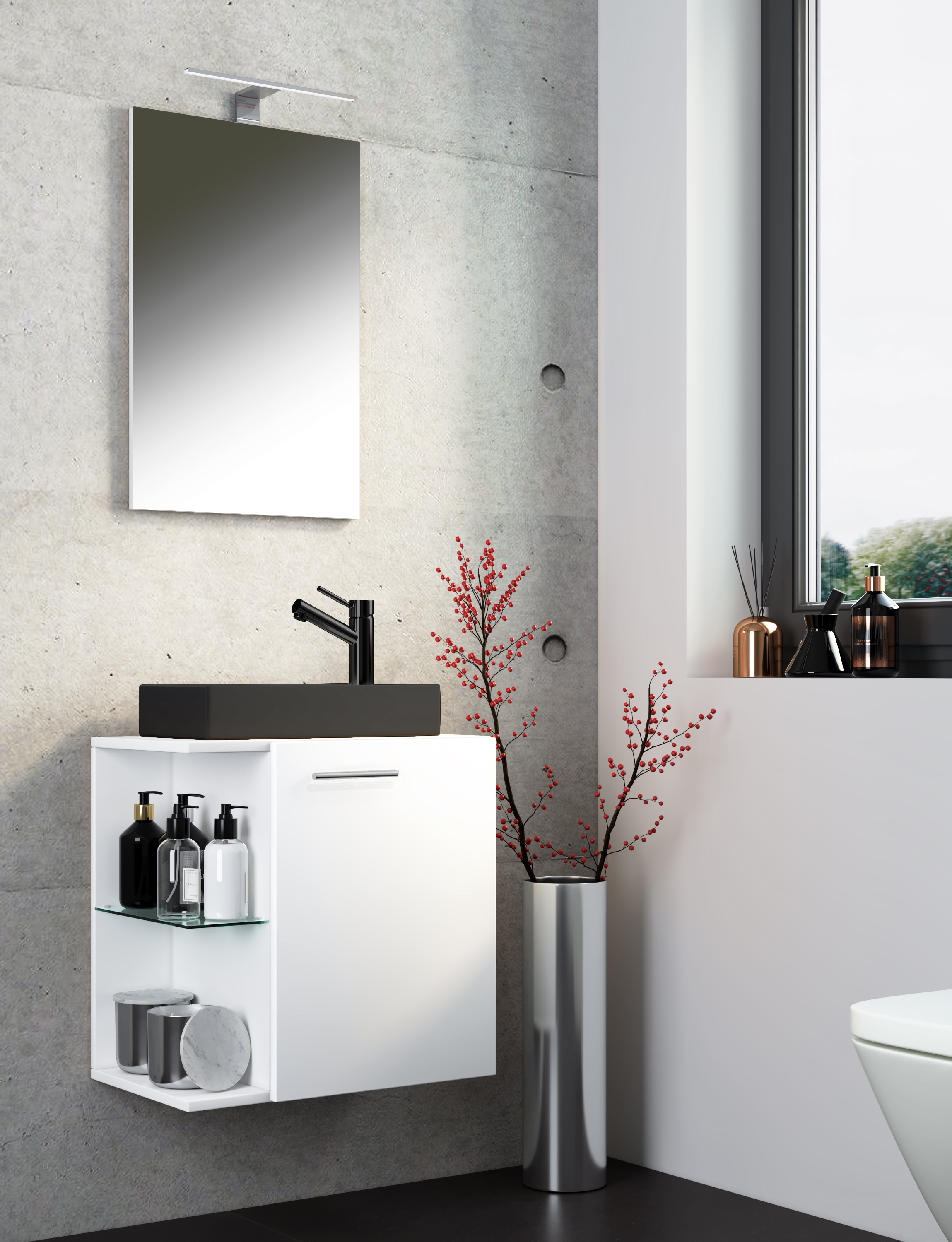 VCM Waschbeckenunterschrank »VCM 3-tlg Set | Waschplatz für Gäste WC | Gästebad | Waschtisch mit Spiegel | Badezimmer Set ¿ Hausa SC-BL«, (3 St.)