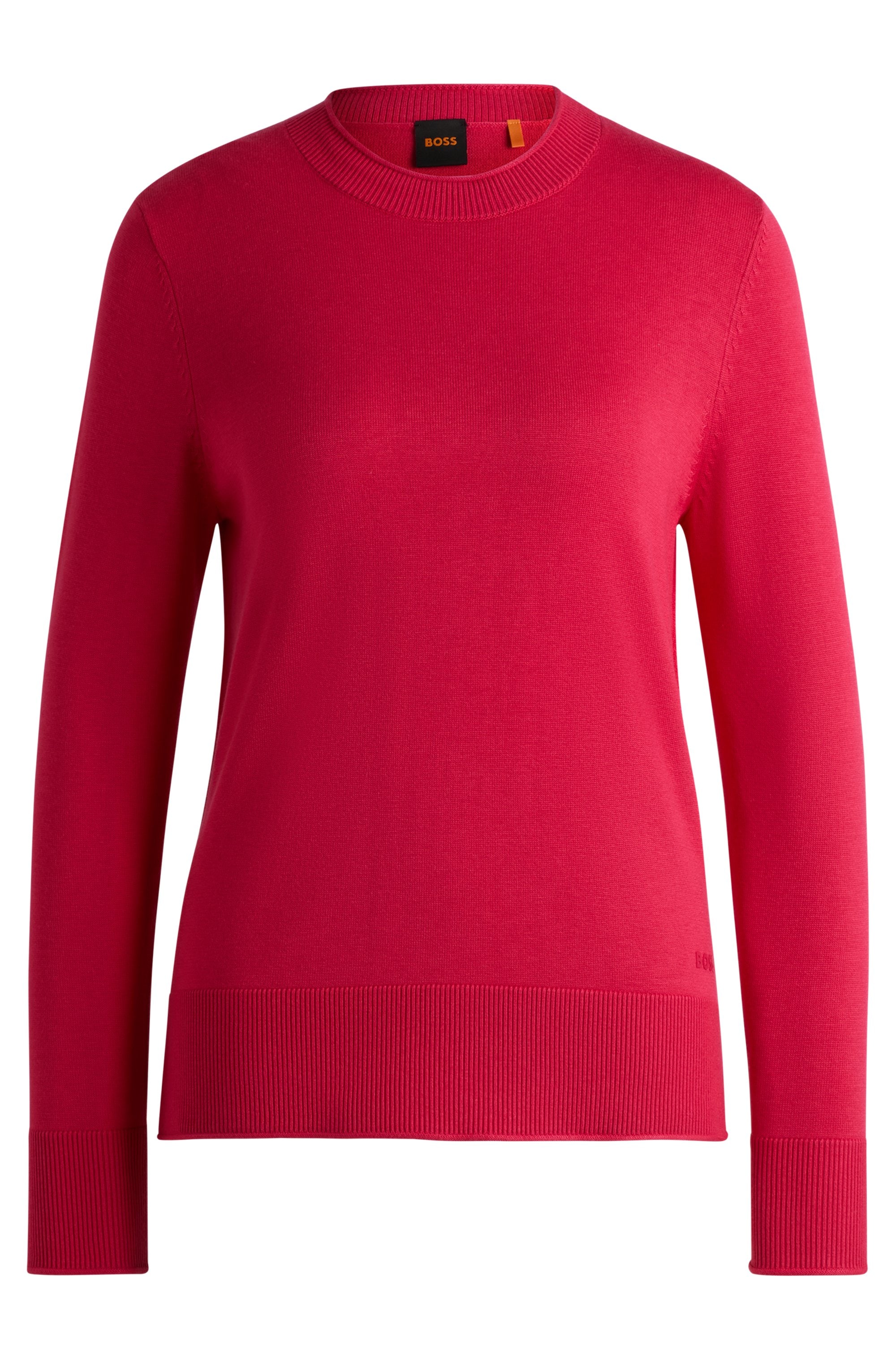 BOSS ORANGE Strickpullover »Fanikales Premium Damenmode«, mit Charm mit BOSS Logo, Säume mit Rollkanten