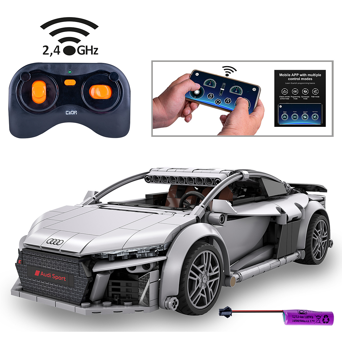 Jamara RC-Auto "CaDA Audi R8 Coupé 1:14 grau 2,4GHz Bricks"