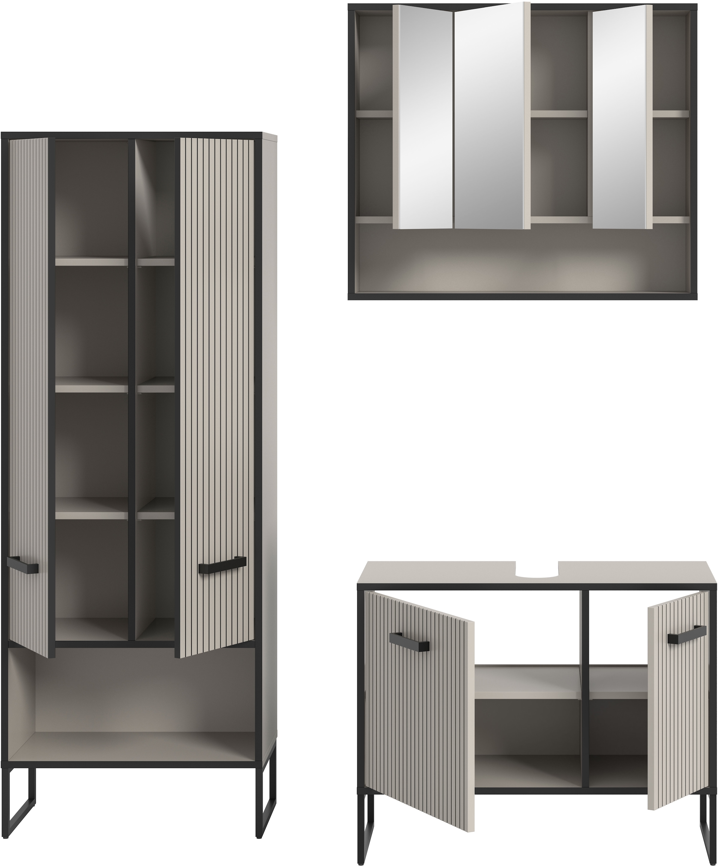 welltime Badmöbel-Set »Locri, Breite 154 cm, Rillenoptik, Metallkufen« 3 Stk. tlg.