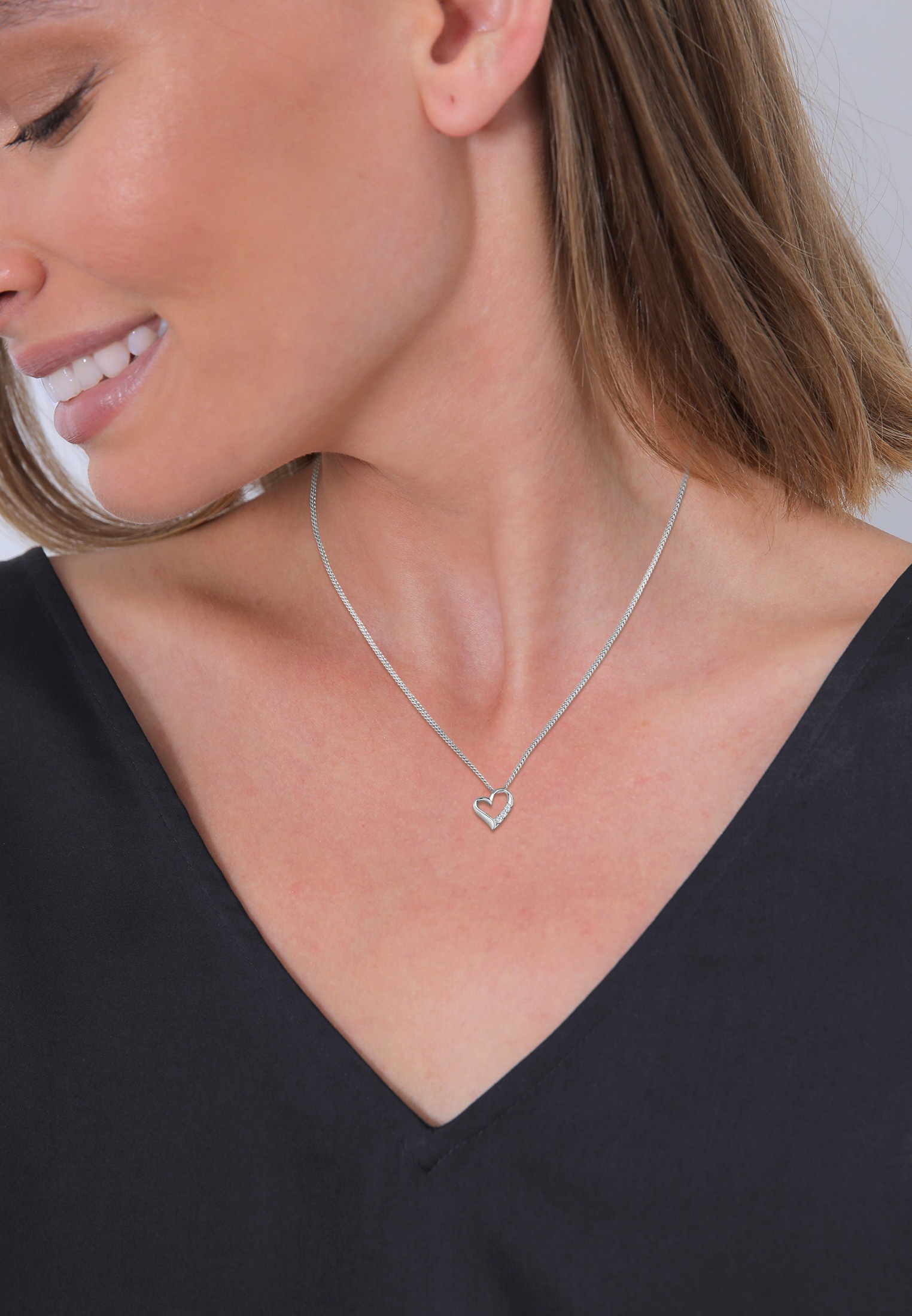 Elli DIAMONDS Silberkette »Halskette Herz Liebe Diamant (0.06 ct.) 925 Silber«