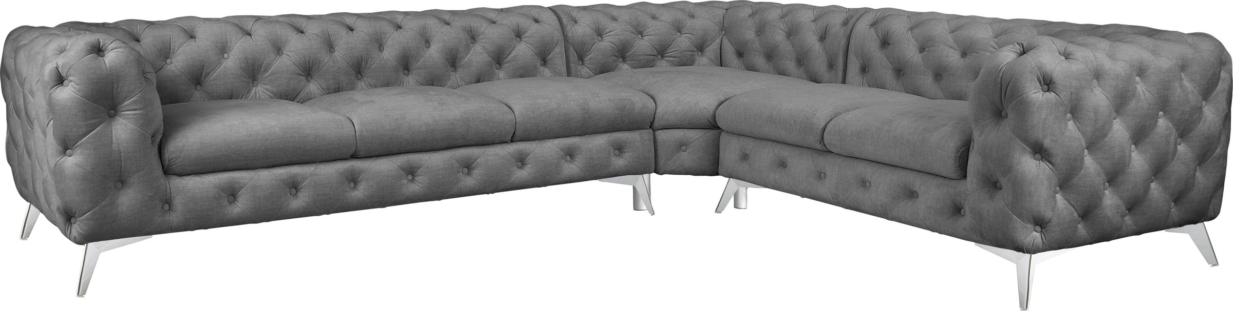 Leonique Chesterfield-Sofa »Ecksofa GLYNIS L-Form mit Wellenunterfederung, Maße B/T/H 323/264/75cm«, aufwändige Knopfheftung, moderne Chesterfield Optik, Fußfarbe wählbar
