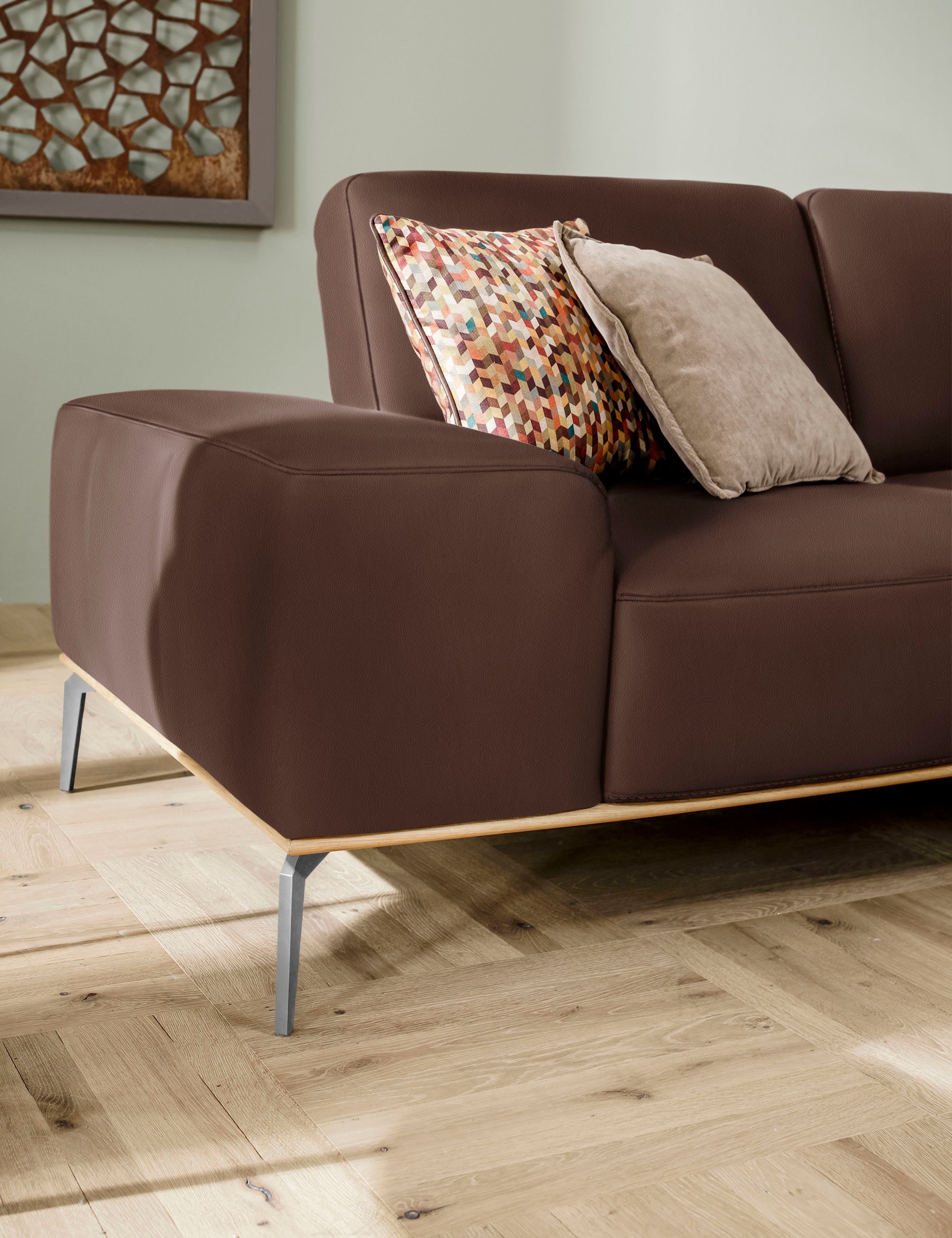 W.SCHILLIG Ecksofa »run, Designsofa, bequem, L-Form«, mit elegantem Holzsockel, Füße in Chrom glänzend, Breite 299 cm