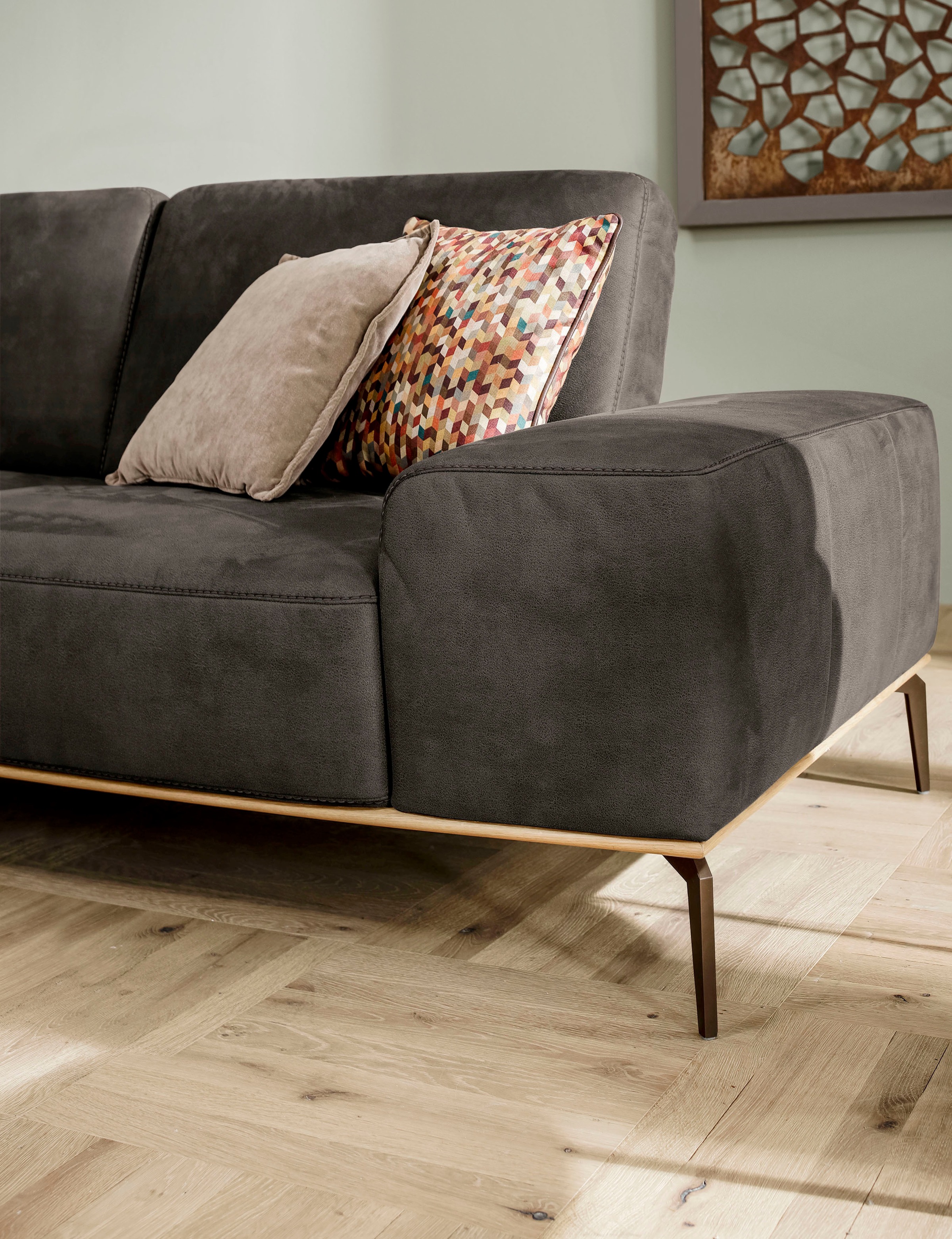 W.SCHILLIG Ecksofa »run, Designsofa mit tollem Sitzkomfort, bequem, L-Form«, mit Holzsockel, Füße in Bronze pulverbeschichtet, Breite 319 cm