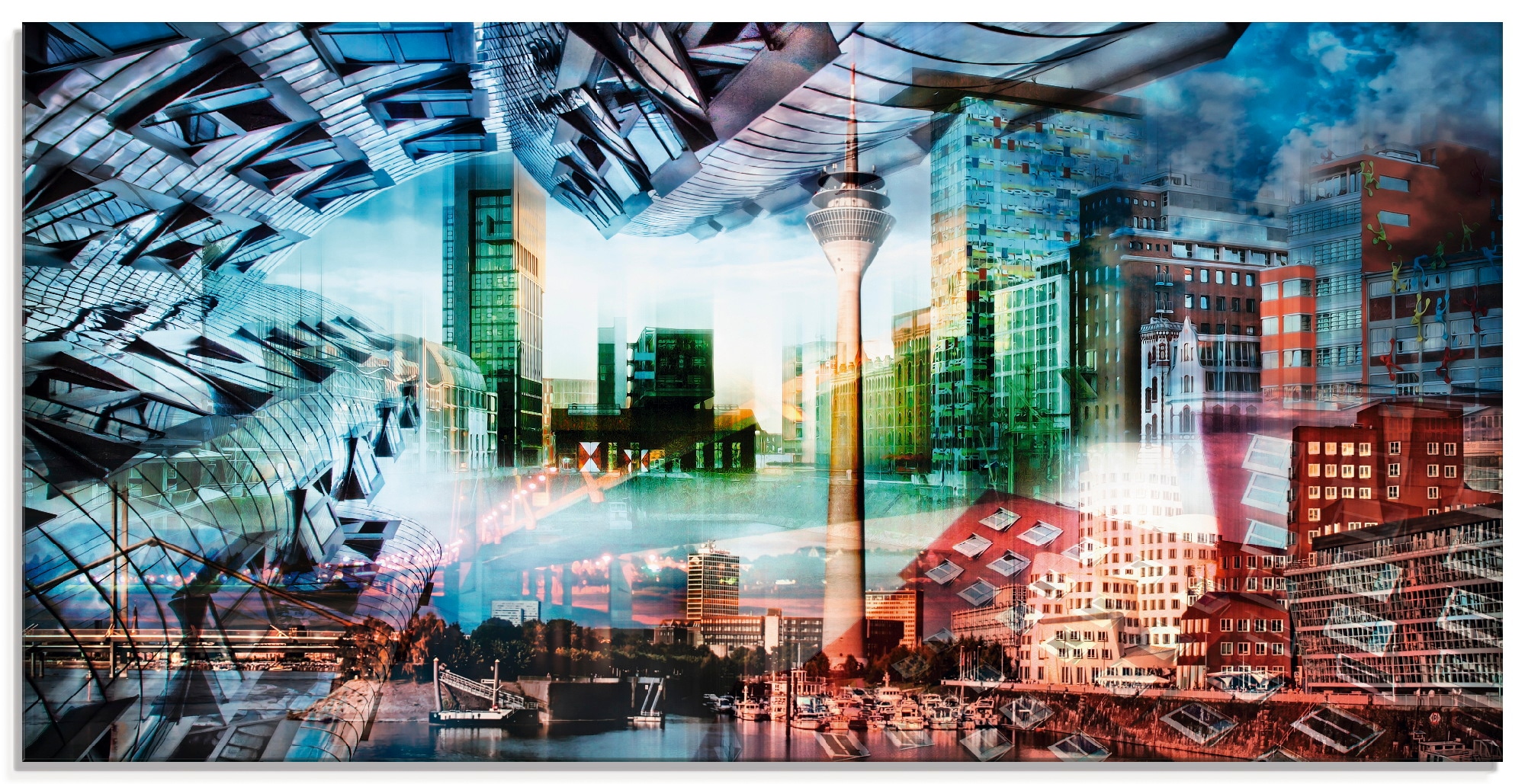 Artland Glasbild »Düsseldorf Skyline Collage VII«, Architektonische Elemente, (1 St.), in verschiedenen Größen