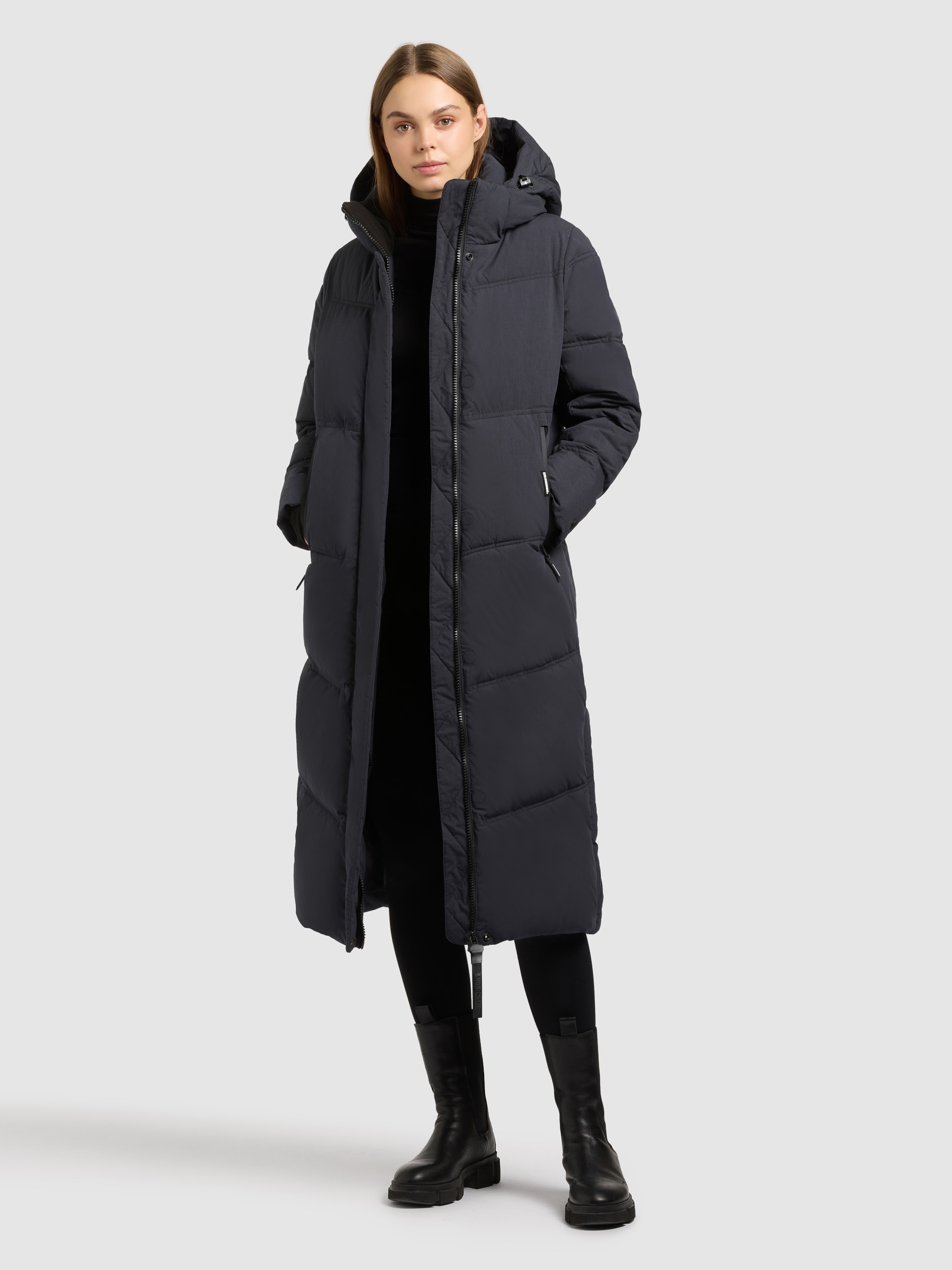 khujo Steppmantel »RITZ«, praktische Seitenschlitze mit Reißverschluss, abnehmbare Kapuze
