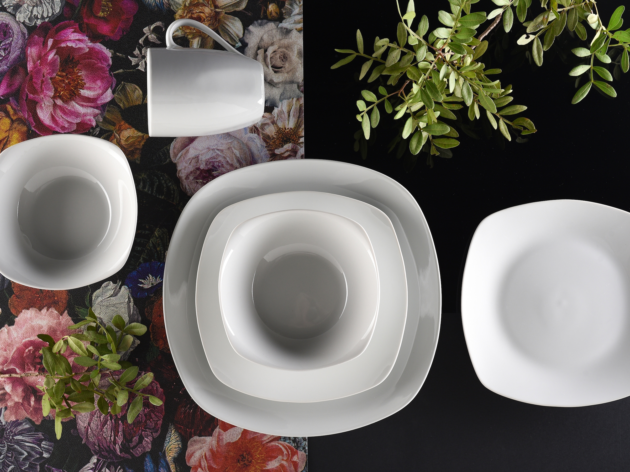 CreaTable Kombiservice »Geschirr-Set Square«, (Set, 16 tlg., Kaffeeservice und Tafelservice im Set, für 4 Personen), Service, weiß, 16 Teile, für 4 Personen