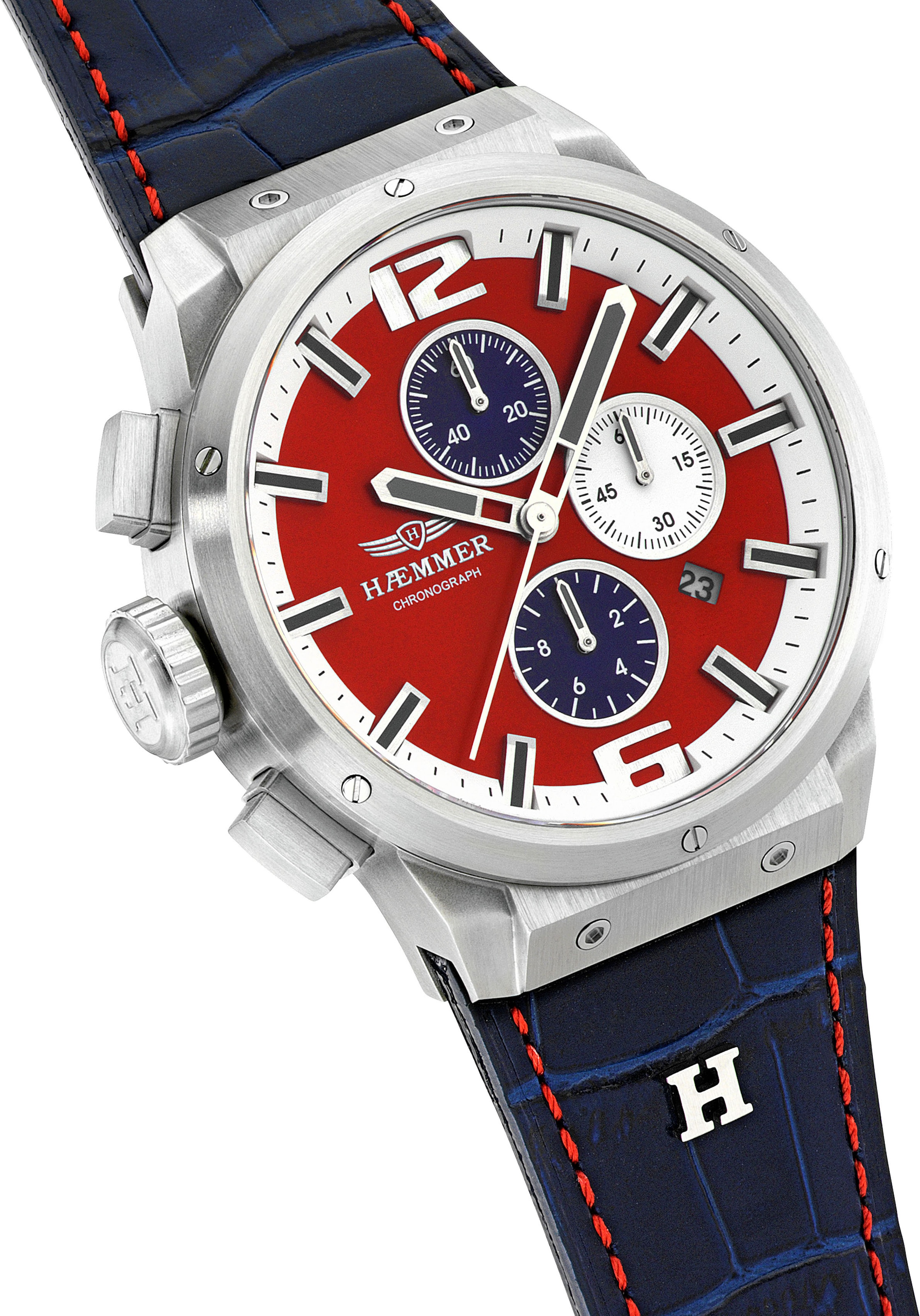 HAEMMER GERMANY Chronograph »CHALLANGER«, Quarzuhr, Herrenuhr, Datum, Stoppfunktion, Saphirglas, Lederarmband