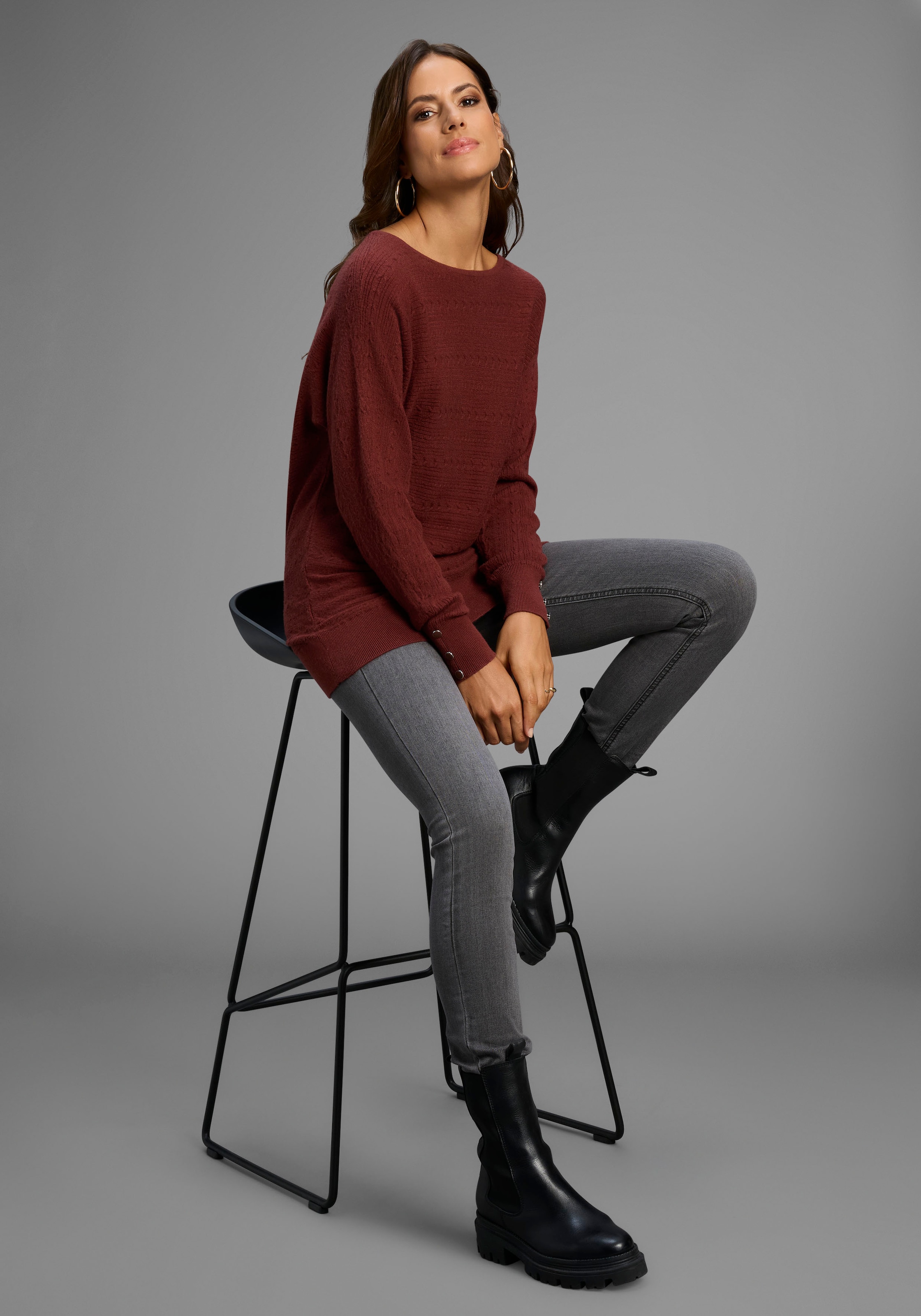 Laura Scott Fledermauspullover , kuscheliger Winterstrick mit Zopfstrickmuster - NEUE KOLLEKTION
