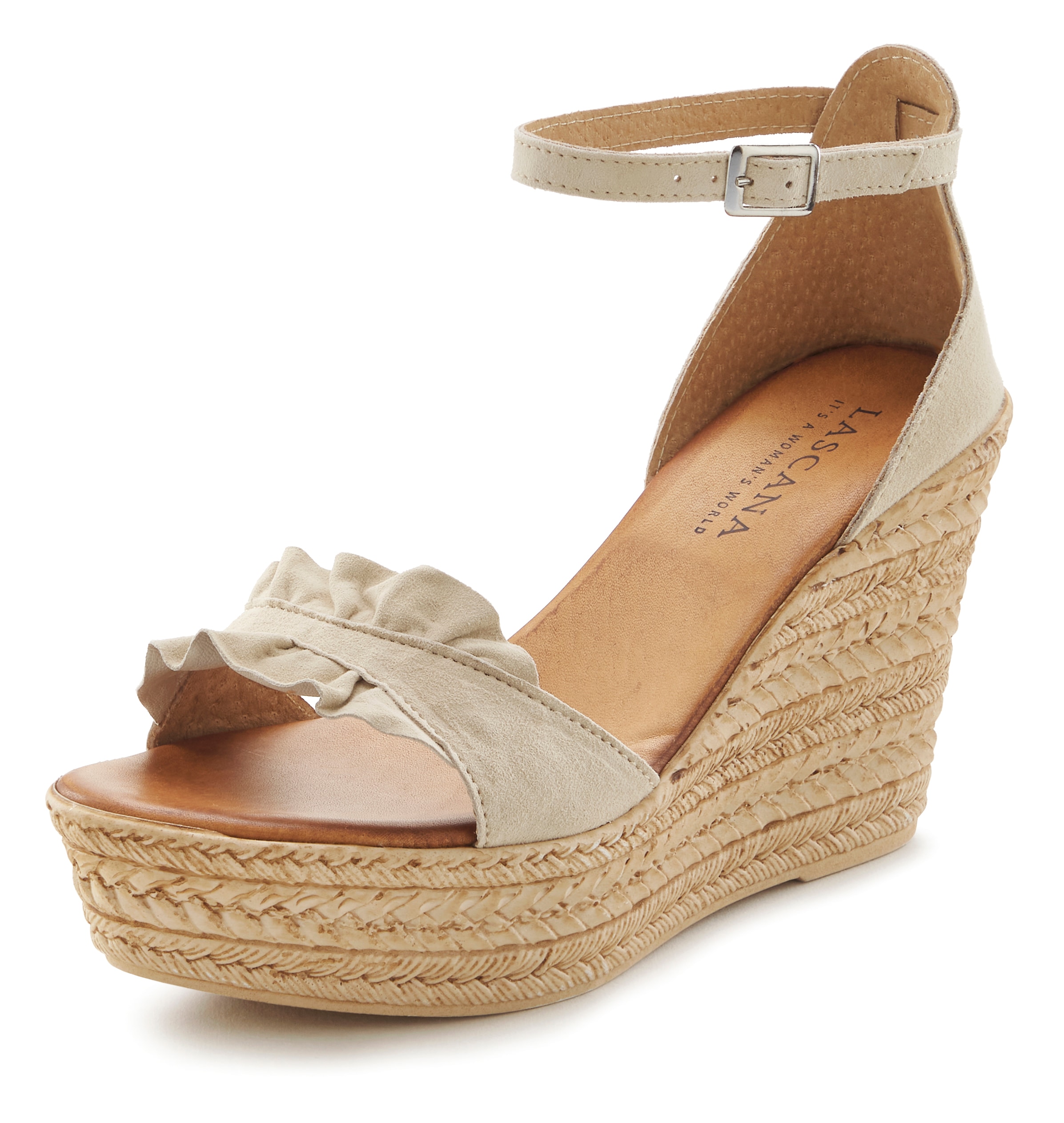 LASCANA Sandalette »Sommerschuh«, Sandale, Sommerschuh aus Leder mit Keilabsatz