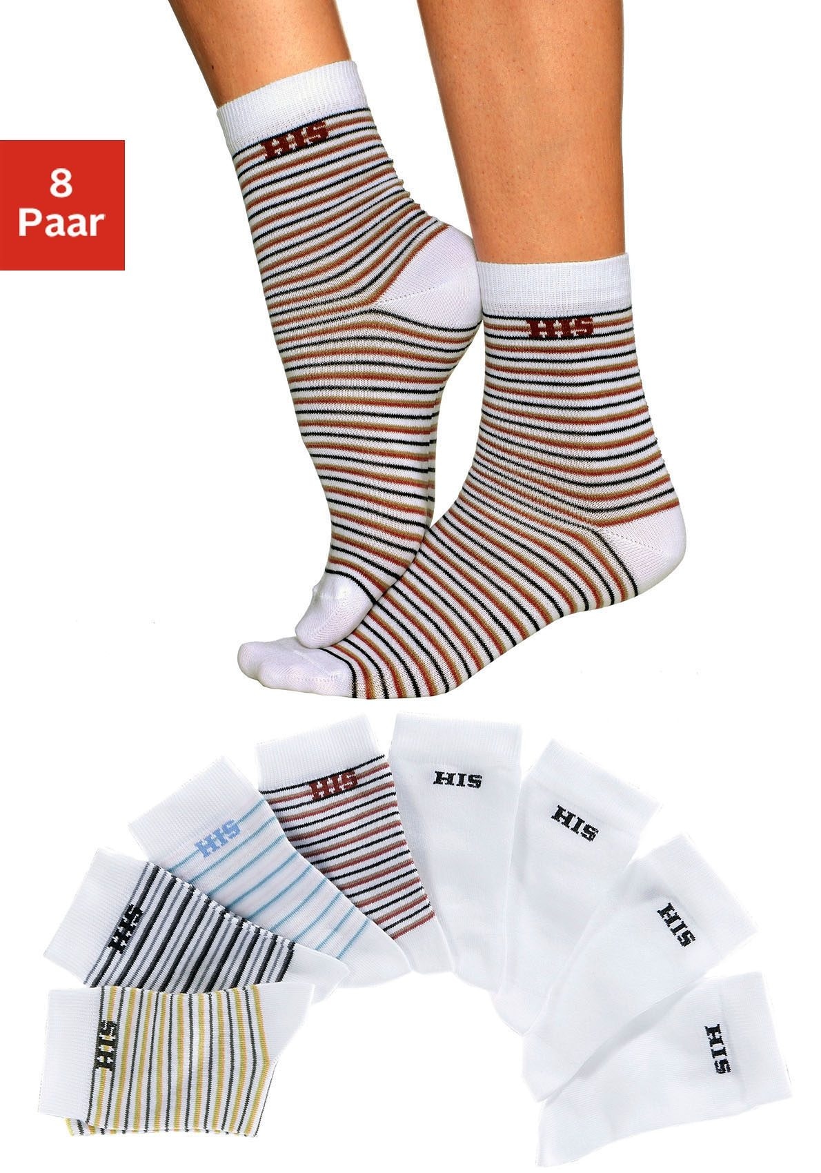 H.I.S Paar), und ♕ (Set, Socken, unifarben 8 geringelt bei