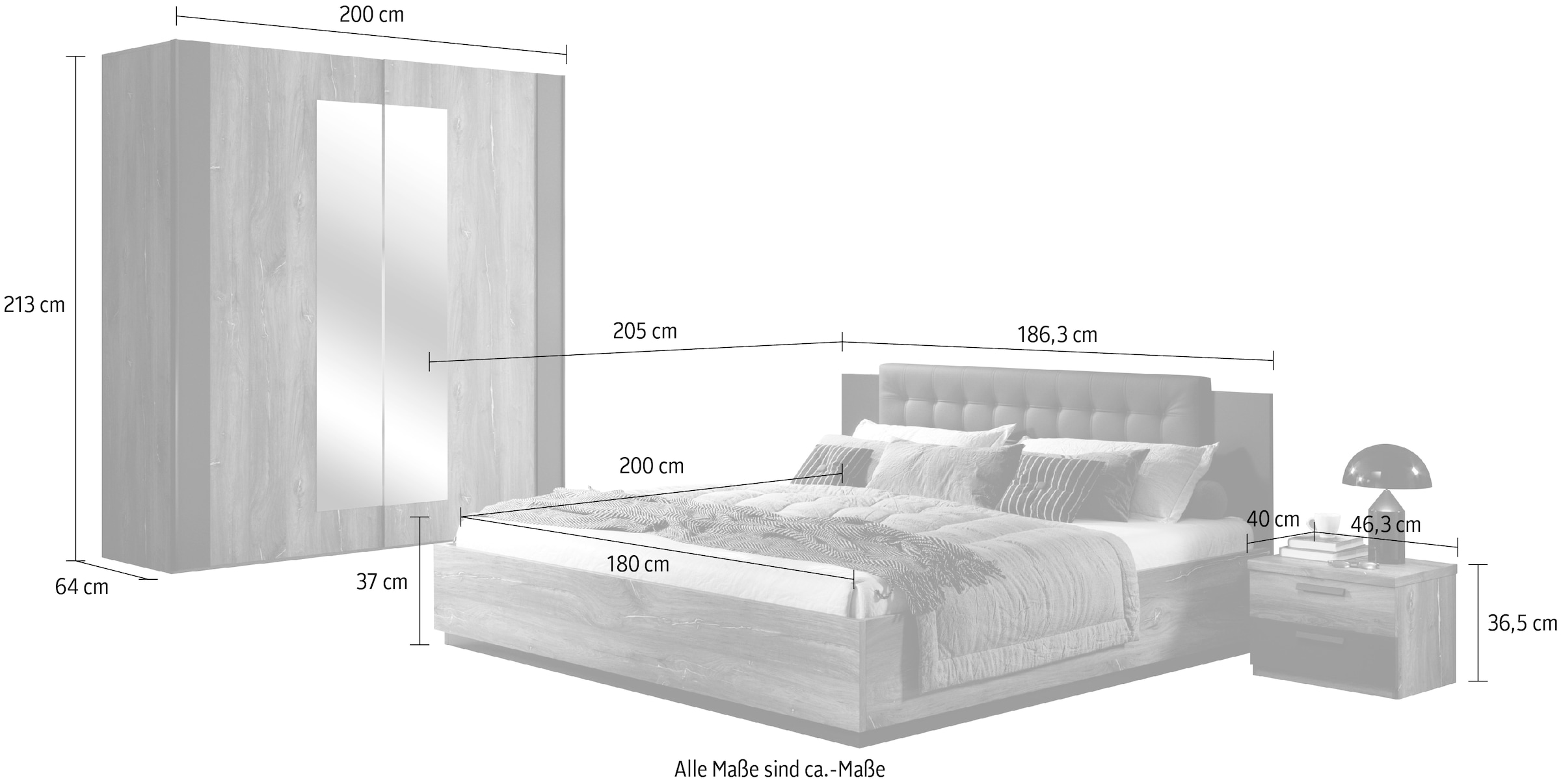 INOSIGN Schlafzimmer-Set »Sigma, Set 4 -St(Kleiderschrank, 2xNako, Bett 180), Made in Europe«, Komplettschlafzimmer, viel Stauraum, trendige Farben