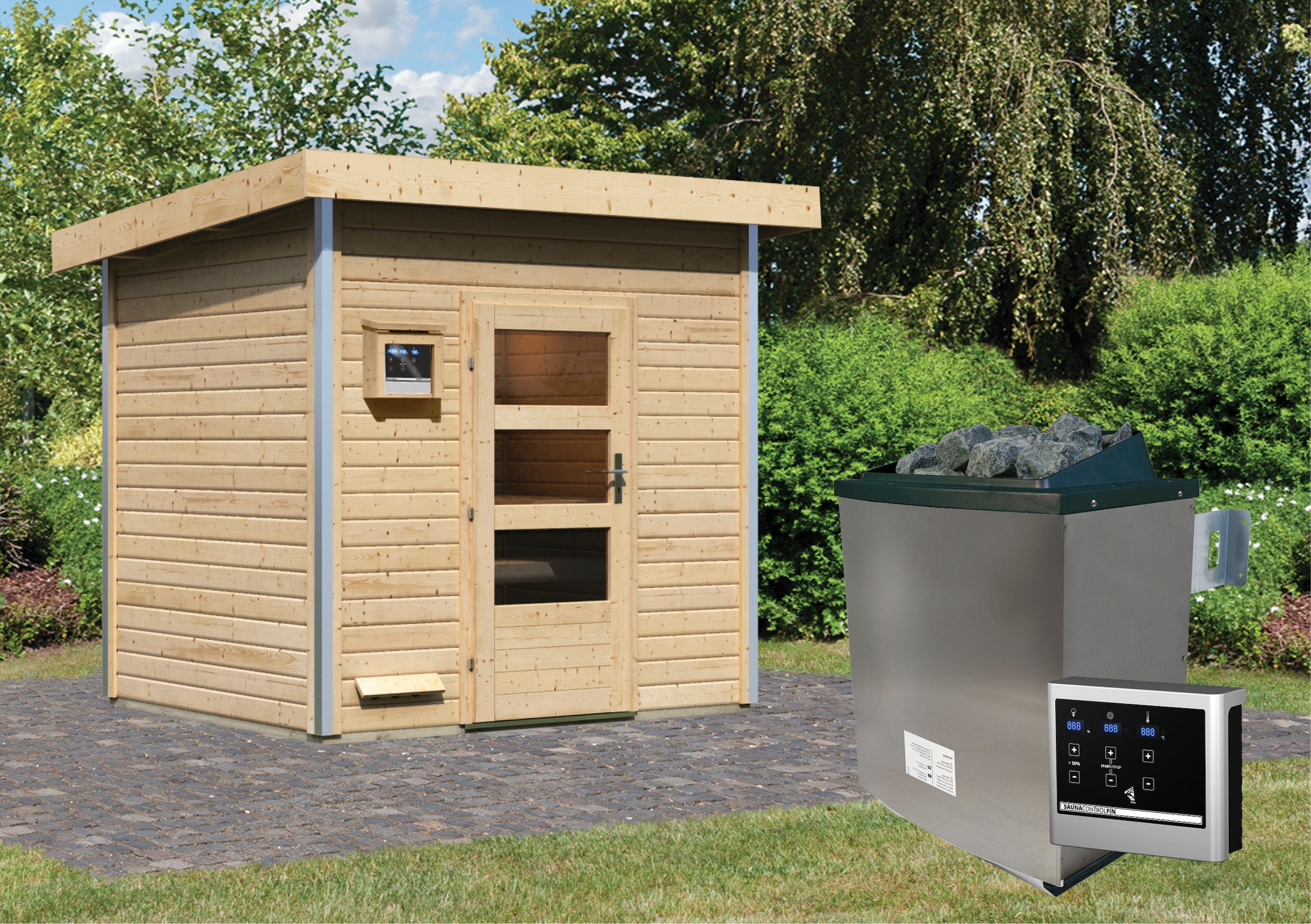 Karibu Saunahaus »Ralf« Set,  Ofen 9 KW externe Strg easy