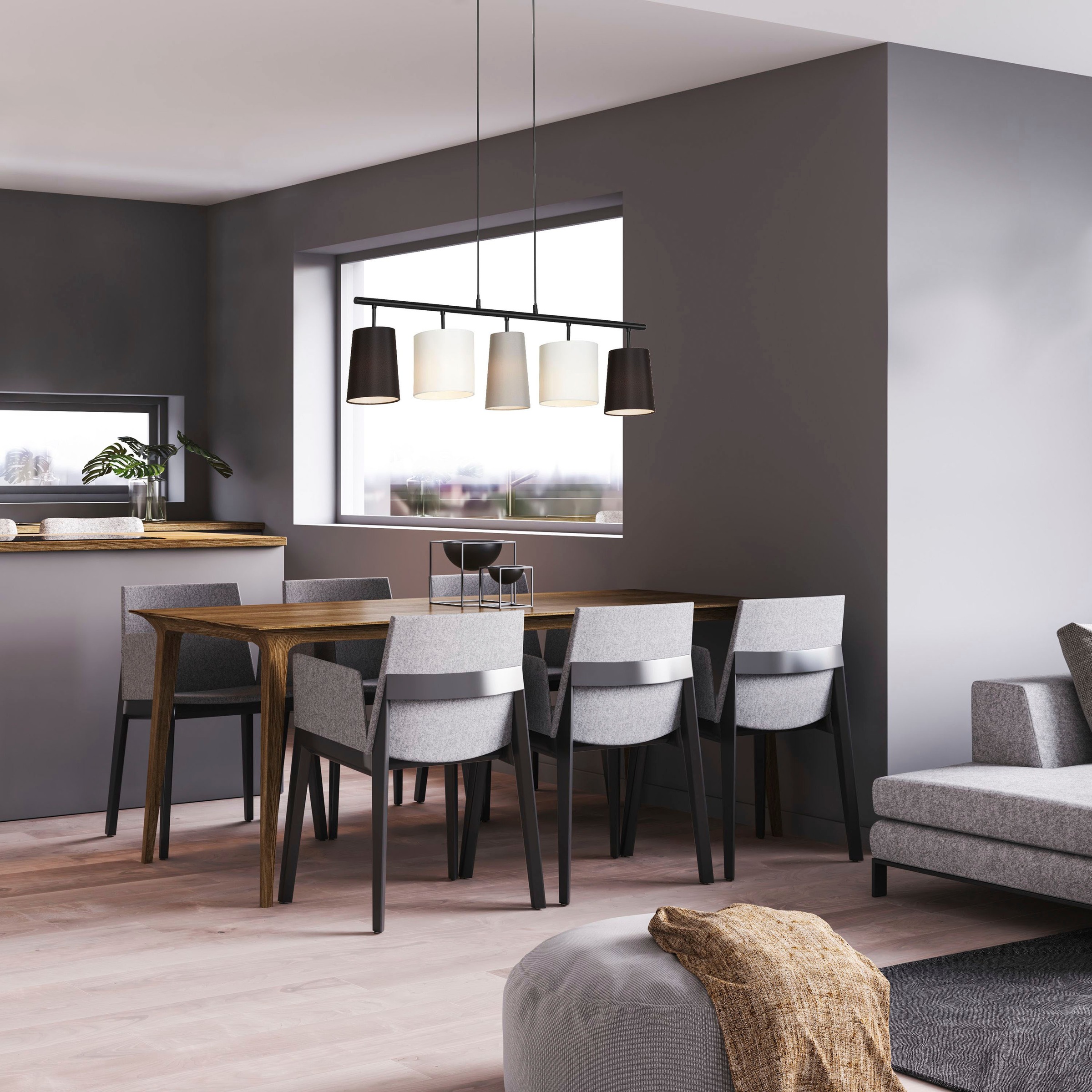 Briloner Leuchten Pendelleuchte »4009055 SHADES«, Leuchtmittel E14 | ohne Leuchtmittel, Hängelampe, 96x120cm, Grau-Schwarz-Weiß, max.40W, E14, Esszimmer