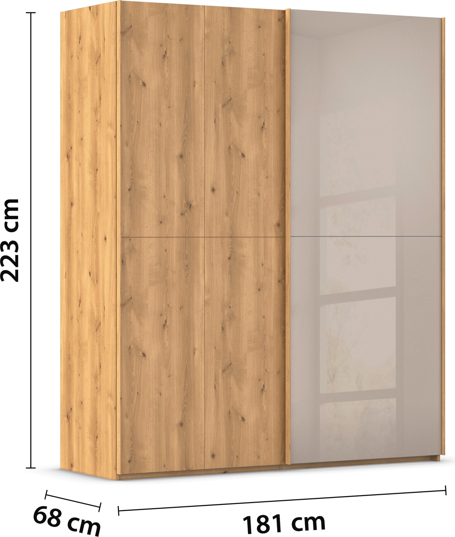 rauch Schwebetürenschrank »Kleiderschrank Schrank Garderobe Schlafzimmerschrank SCALE-WOOD« edle geteilte Front in massiver Asteiche mit Glastüren MADE IN GERMANY