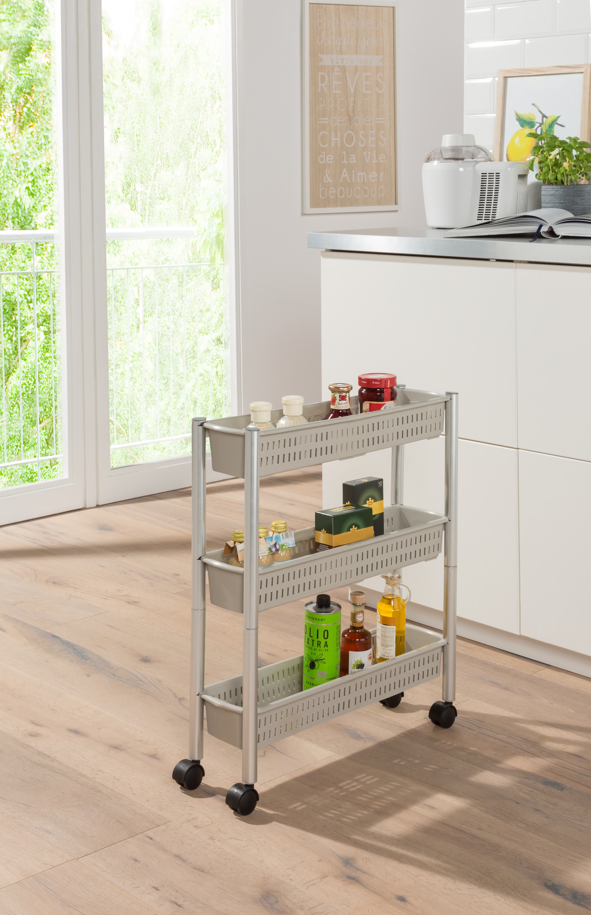 Ruco Rollwagen für die Nische, mt drei geräumigen Körben, Aluminium/Kunststoff