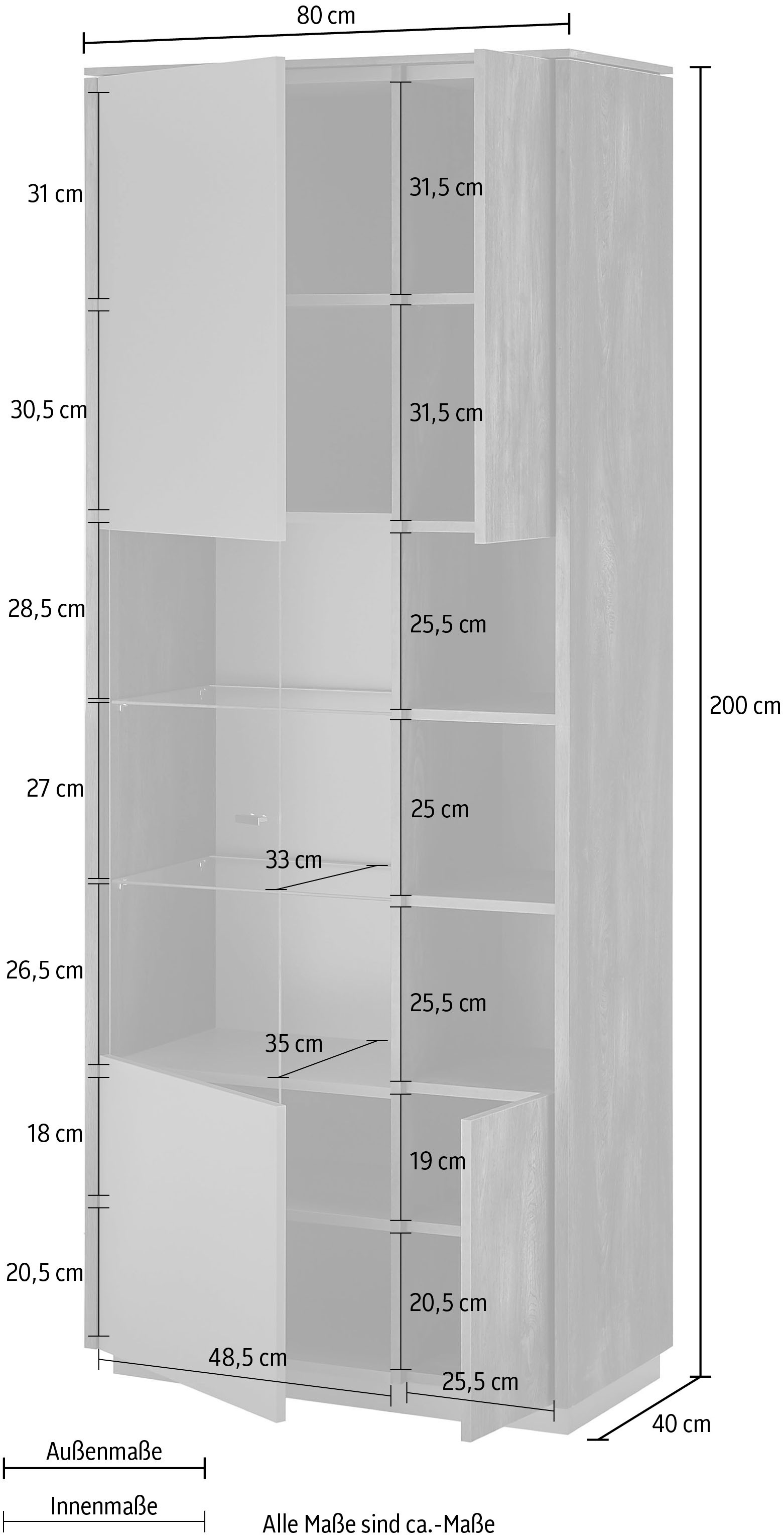 INOSIGN Vitrine »LARGO«, Soft-Close-Funktion, Höhe ca. 200 cm