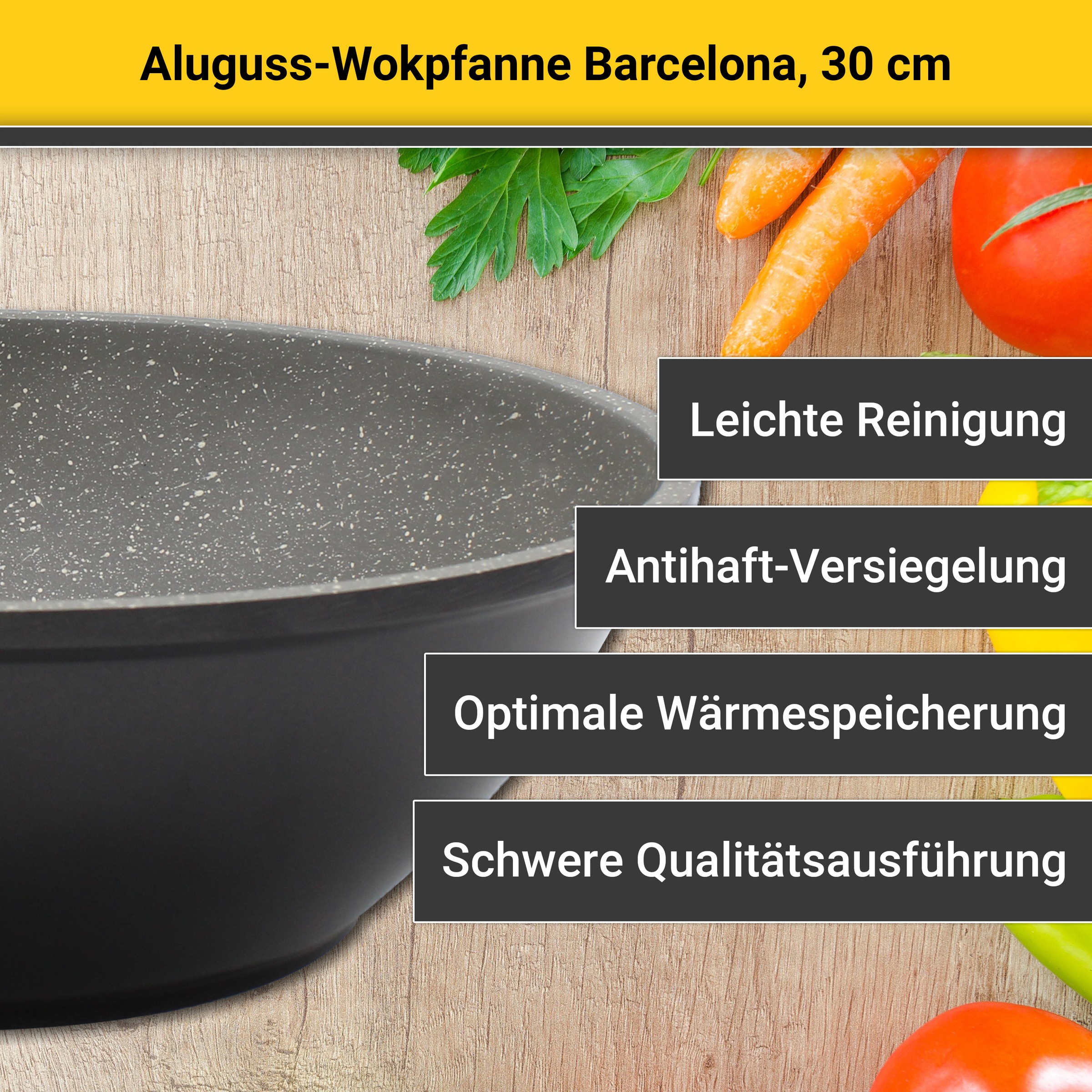 Krüger Wok »Aluguss Wokpfanne Barcelona, 30 cm«, Aluminiumguss, (1 tlg.), für Induktions-Kochfelder geeignet