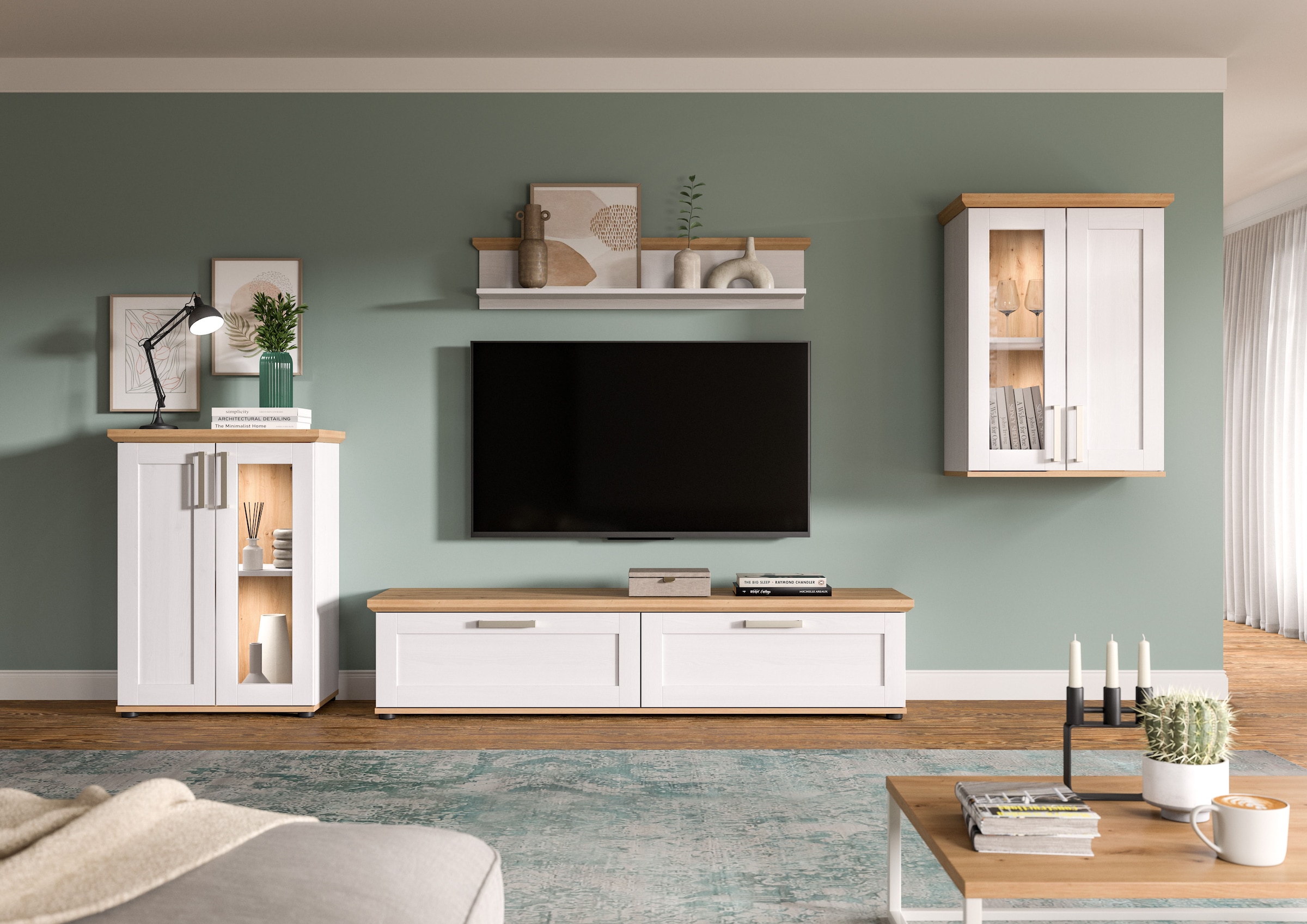Home affaire Wohnwand »Cosenza«, (Set, 4 St.), Cosenza, Breite: 336 cm,2xVitrine,Lowboard, Wandboard