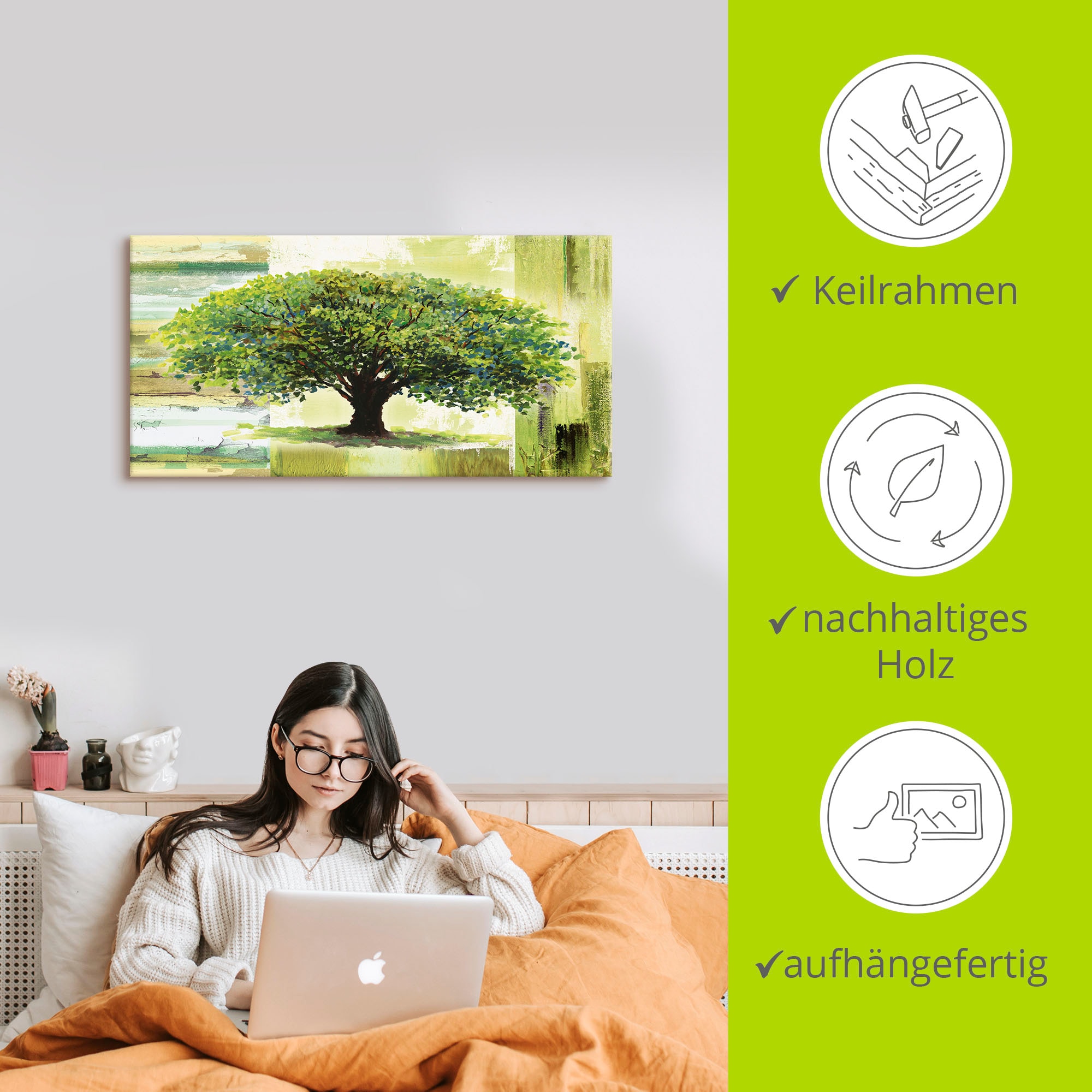 Artland Wandbild »Frühlingsbaum auf abstraktem Hintergrund«, Bäume, (1 St.), als Alubild, Outdoorbild, Leinwandbild, Poster in verschied. Größen