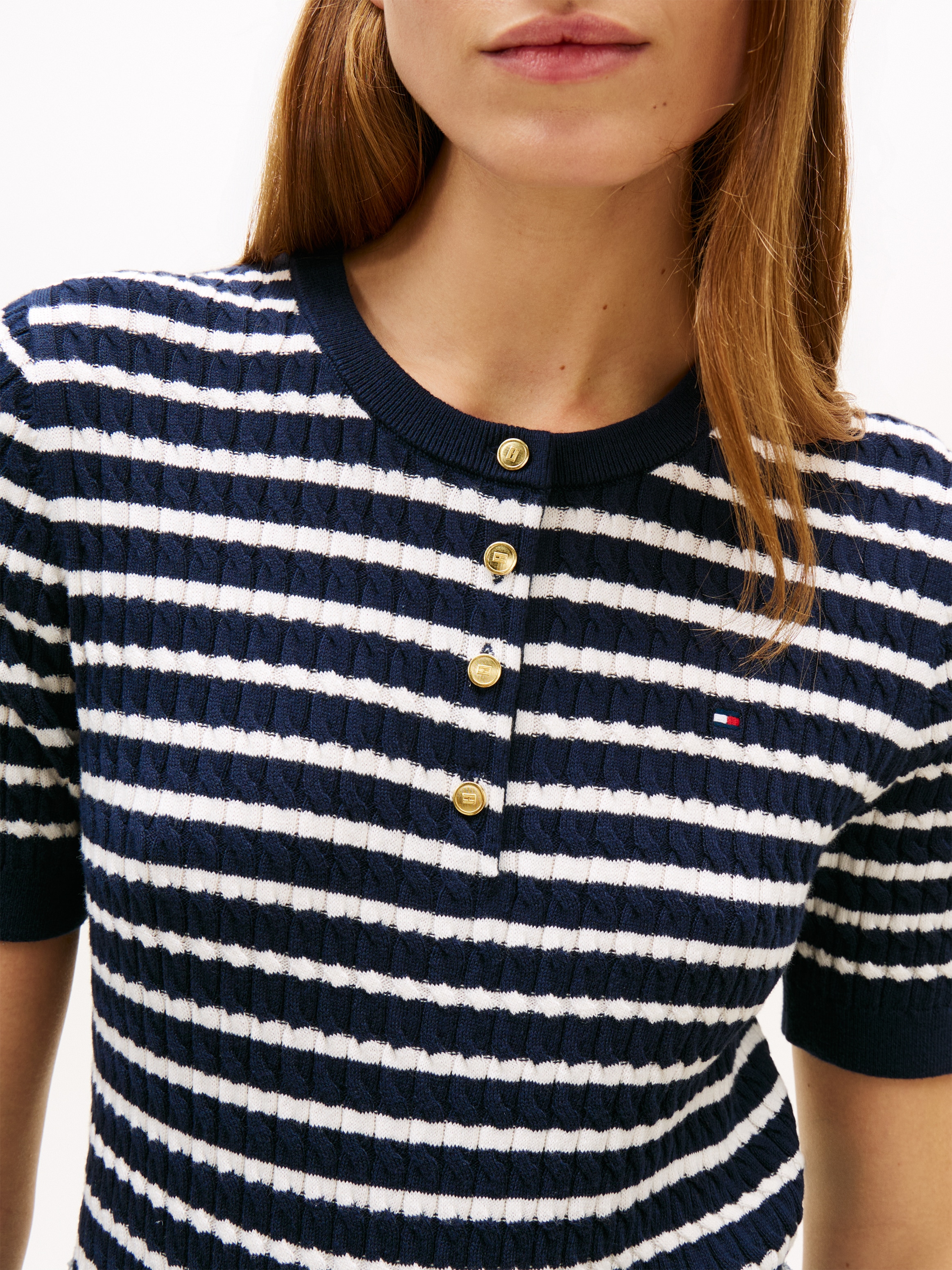 Tommy Hilfiger Strickpullover »CO CABLE FINE GG SS HENLEY« mit Zopfmuster