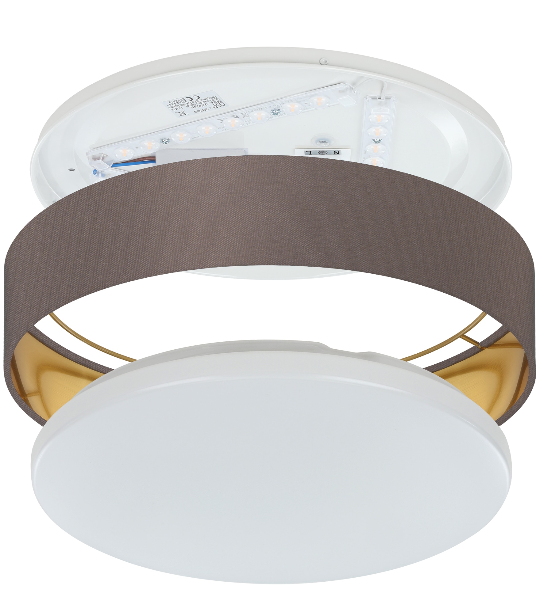 OTTO home LED Deckenleuchte »Merryn« LED-Modul 1 Stk. Neutralweiß | Warmweiß Deckenlampe Ø38 x H9 cm mit Textil-/Stoffschirm, CCT, Fernbedienung