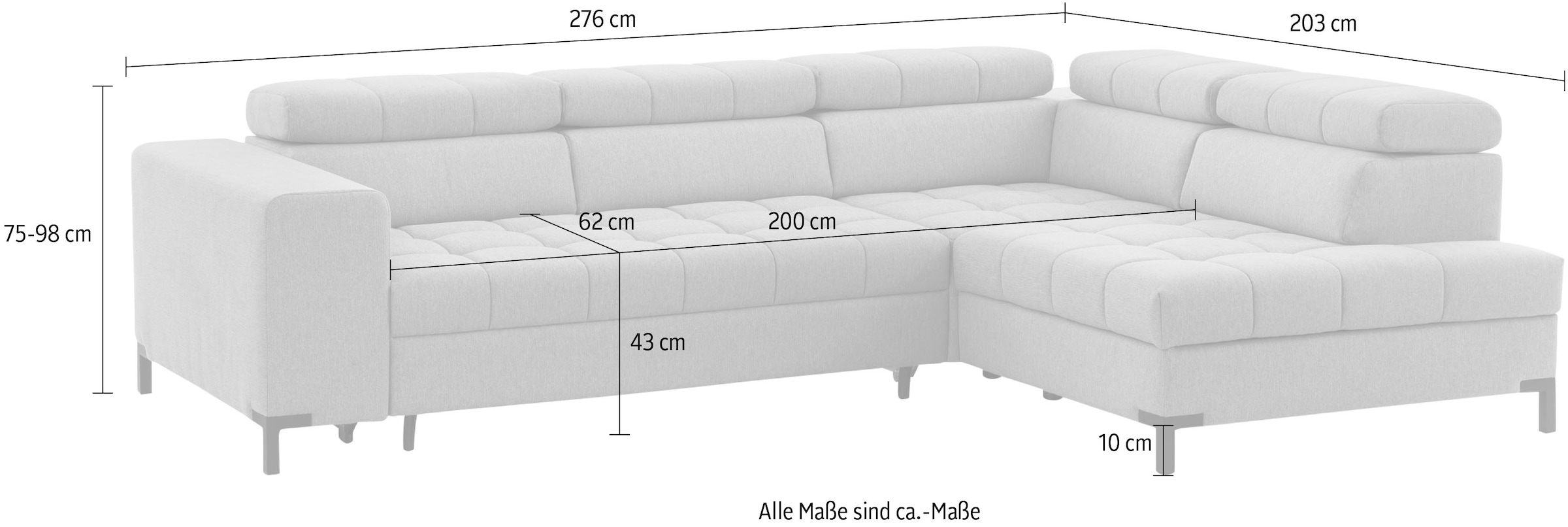 exxpo - sofa fashion Ecksofa »Bocco, hochwertige Verarbeitung, toller Sitzkomfort, bequem, L-Form« wahlweise mit Bettfunktion u. Bettkasten, inkl. Kopfteilverstellung