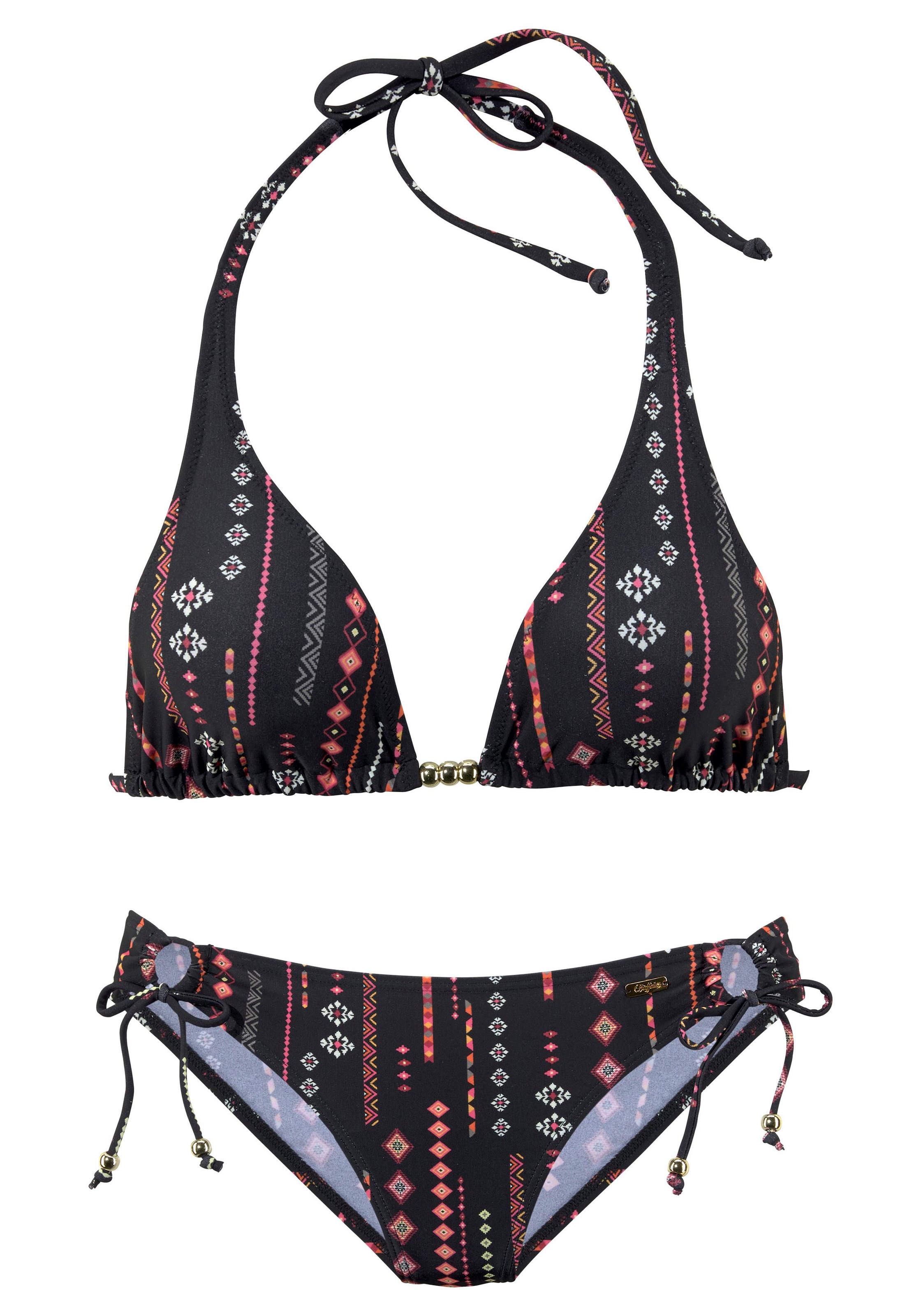 Buffalo, Damen, Triangel-Bikini mit Perlen-Accessoires, schwarz-bedruckt, Cup A/B, 32 - Cup A/B, schwarz-bedruckt, Mit modischem Design