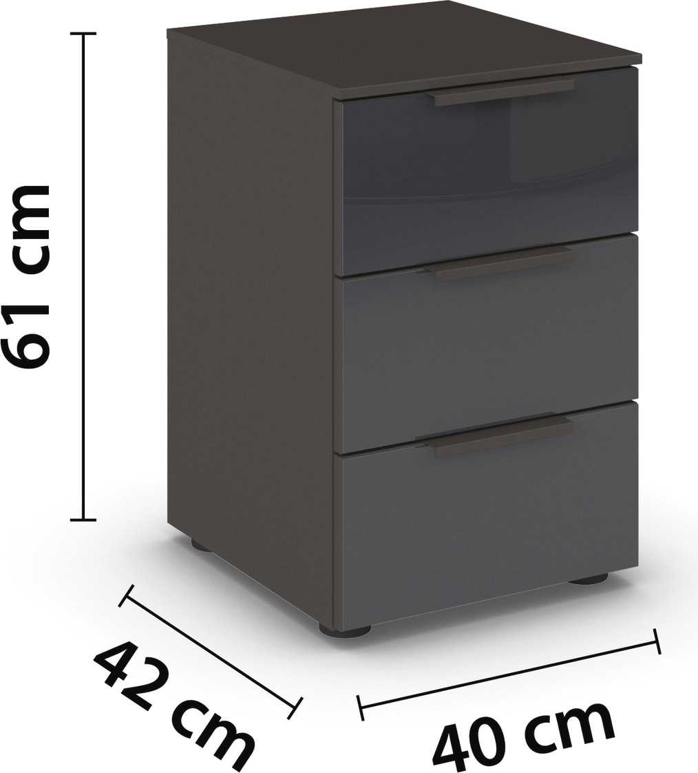 rauch Nachtkommode »Nachttisch Nachtschrank Nachtkonsole FLIPP mit Glasfront«, (Breite 40 cm), mit 3 Schubladen und Soft-Close-Funktion sowie Glasfront