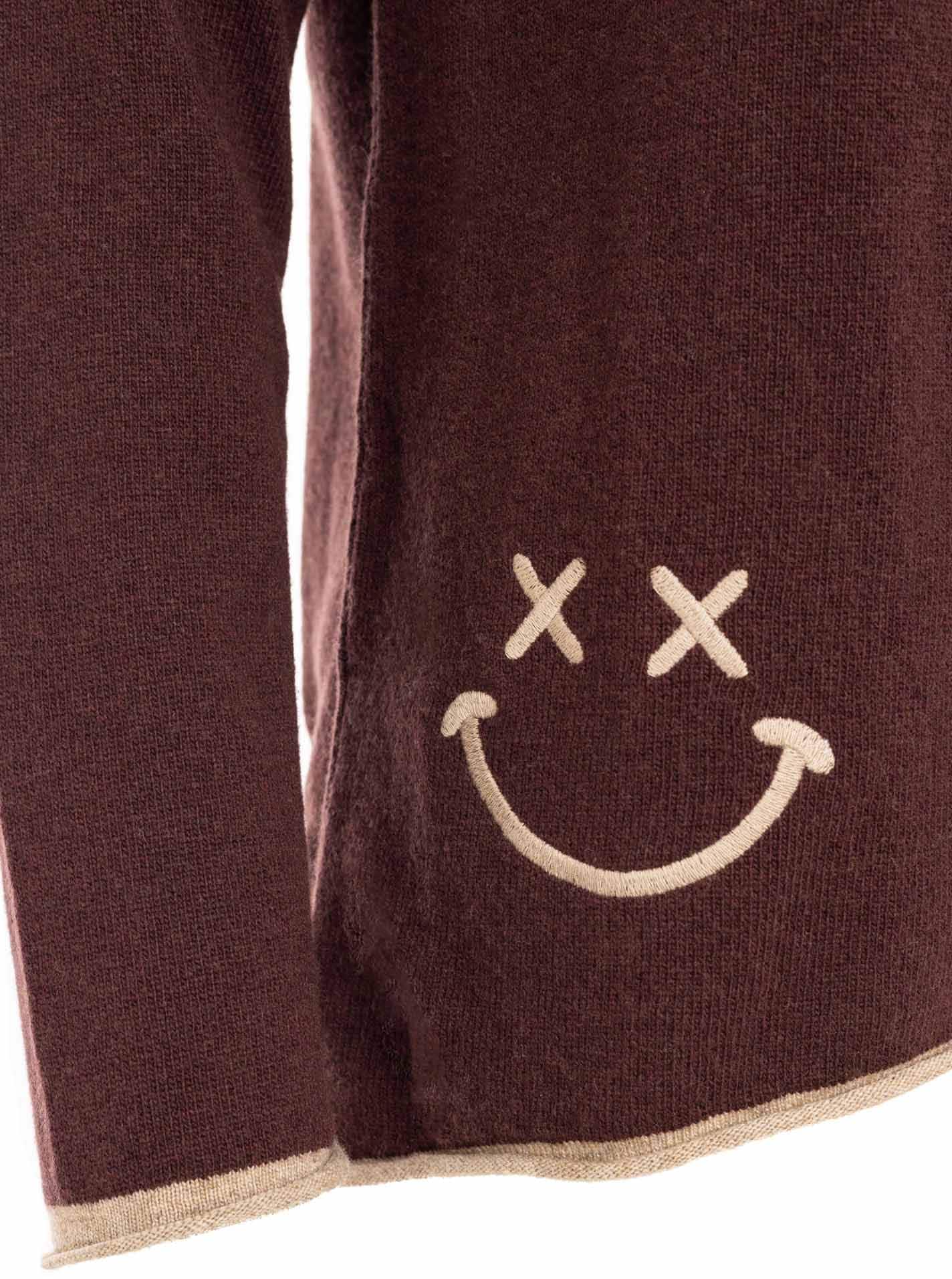 Zwillingsherz Rundhalspullover »"Happy Face"« Stickerei, aufgerollte kontrastfarbige Bündchen