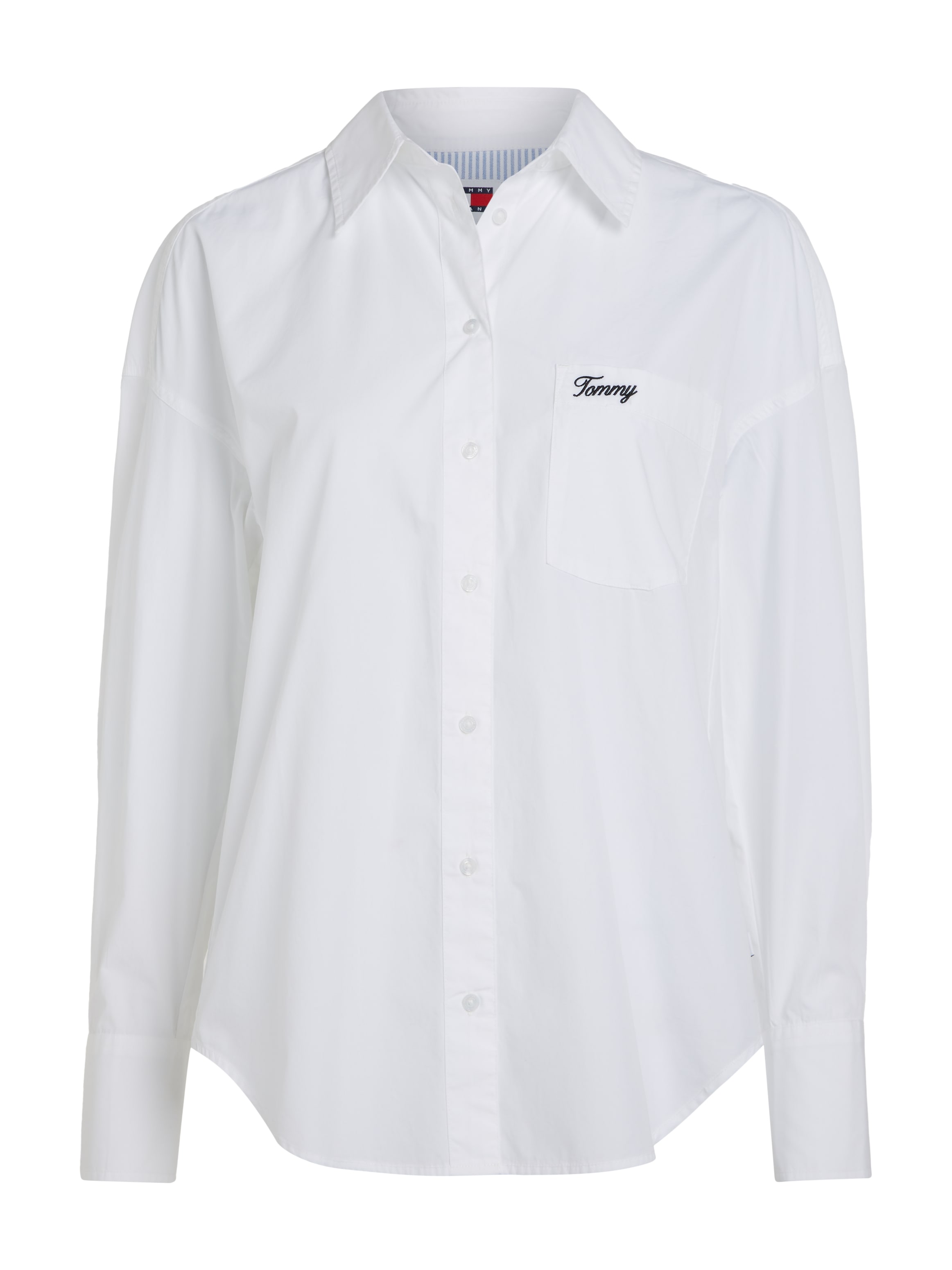 Tommy Jeans Blusentop »TJW SP OVR SCRIPT SHIRT EXT«, Mit Tommy Jeans Logo-Schriftzug