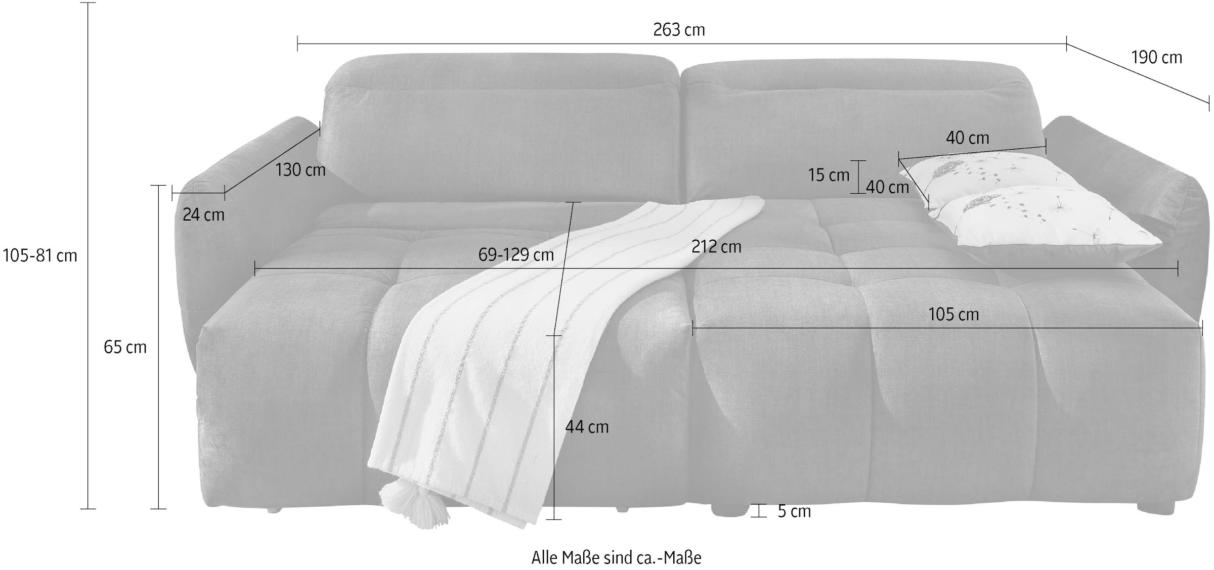 Jockenhöfer Gruppe Ecksofa »Zoom, L-Form, 140kg Belastbarkeit je Sitzplatz«, 60cm elektromotorische Sitztiefenverstellung,USB-Ladeports,Kopfstützen
