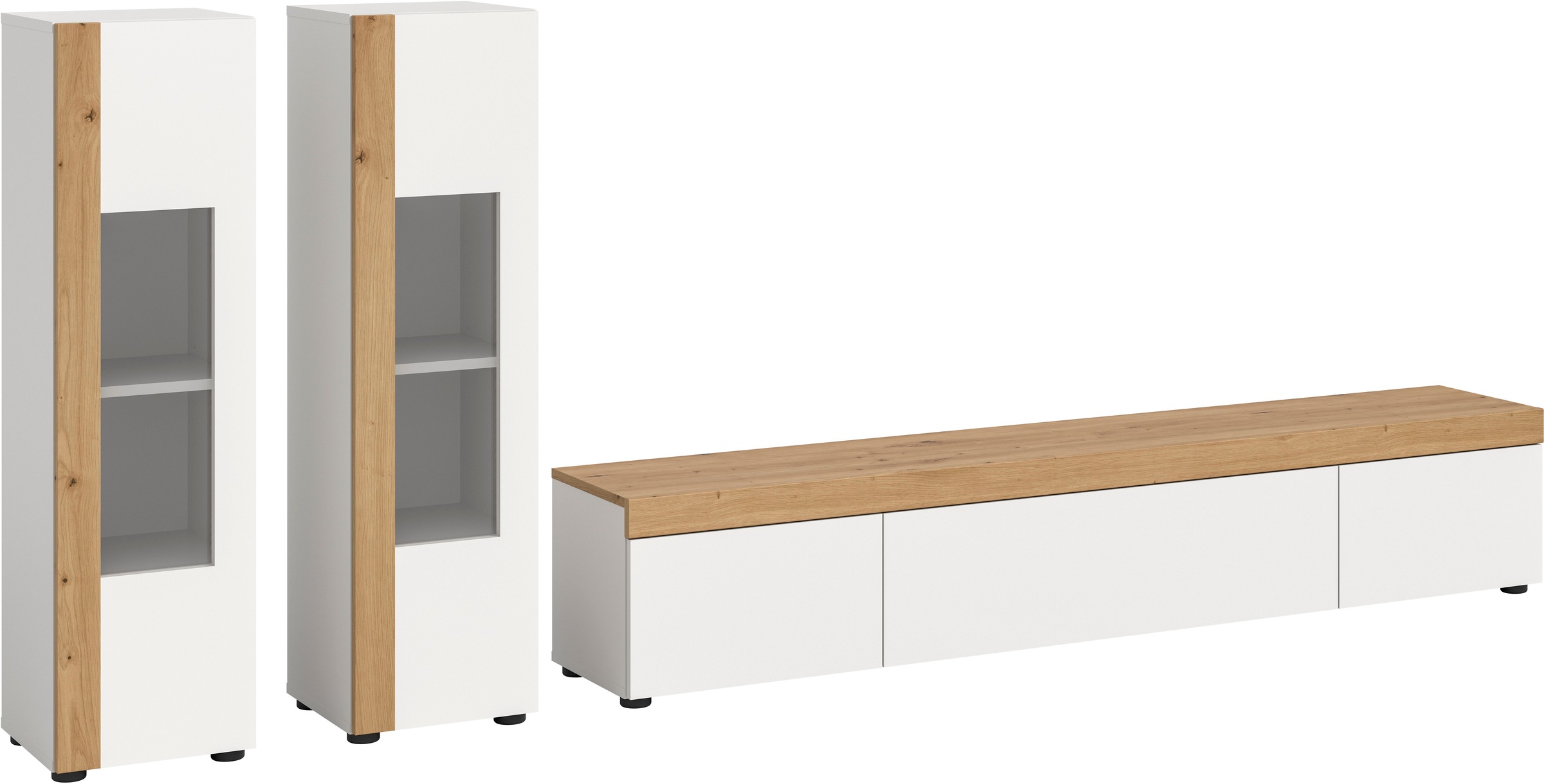 INOSIGN Wohnwand »Svala, Breite 180 cm, Wohnkombination«, (Set, 3 St.), stehend u. hängend montierbar, Vitrinenschränke, Lowboard