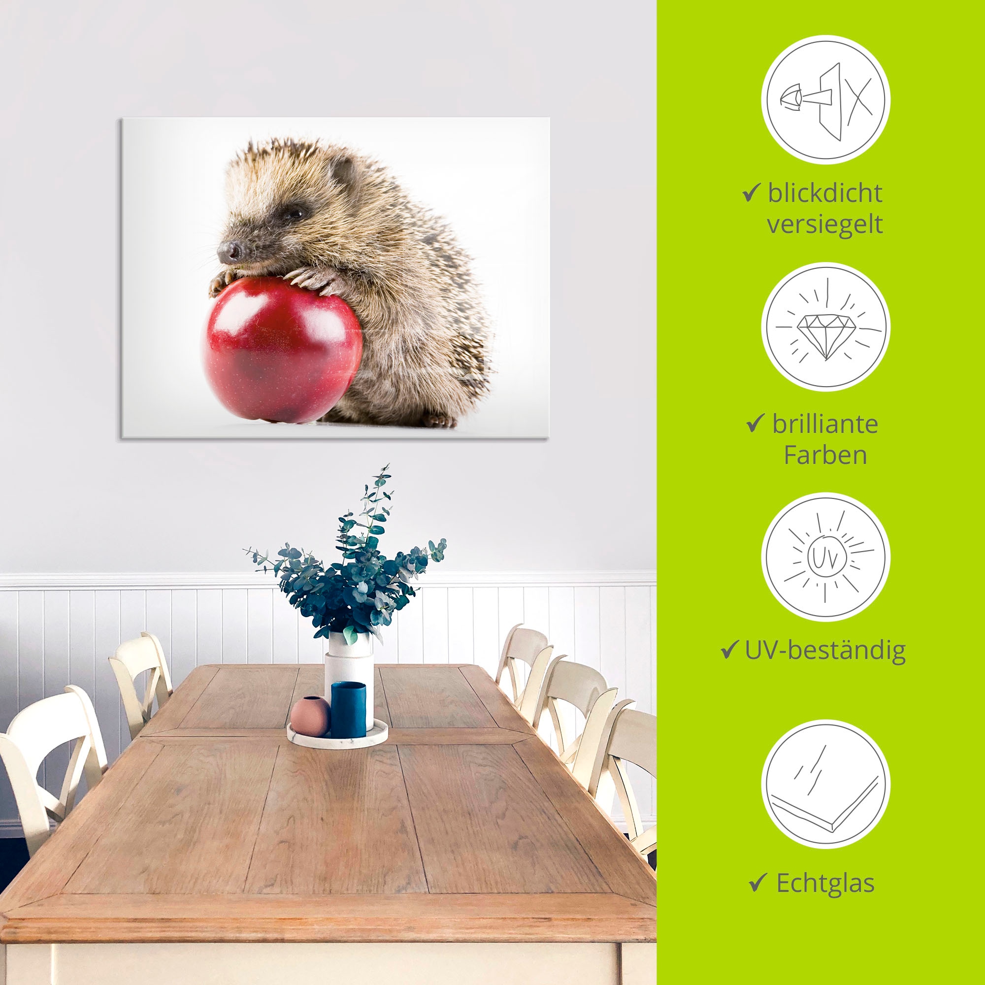 Artland Glasbild »Glücklicher Igel« Wildtiere 1 Stk. tlg. in verschiedenen Größen