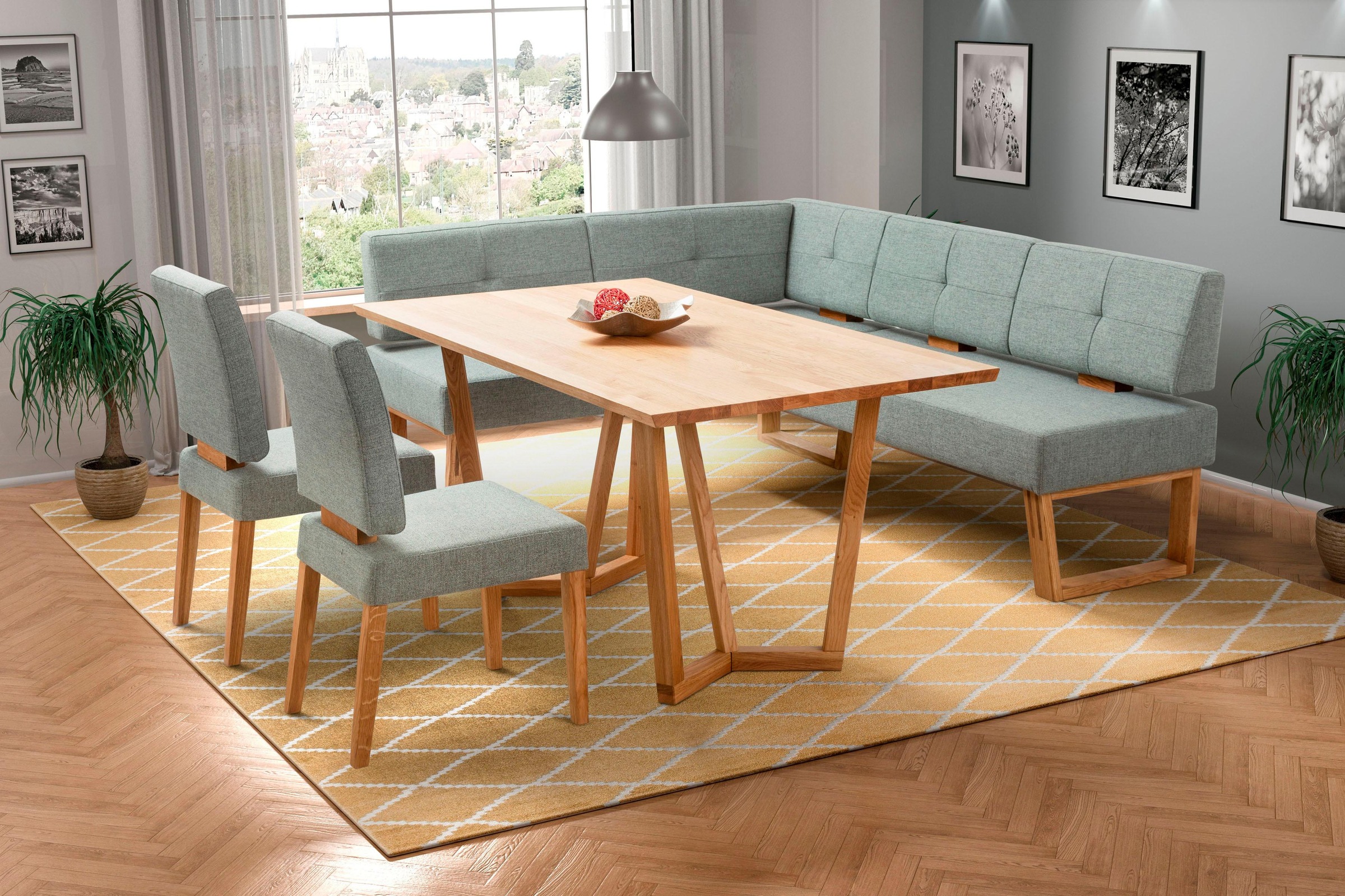 OTTO home, Eckbankgruppe »Ponza Eckbank Küchenbank BESTSELLER« Set, 4 Stk. tlg. Sitzgruppe Esszimmer Stühle Tisch und Bank bequem gepolstert, Türkis, 